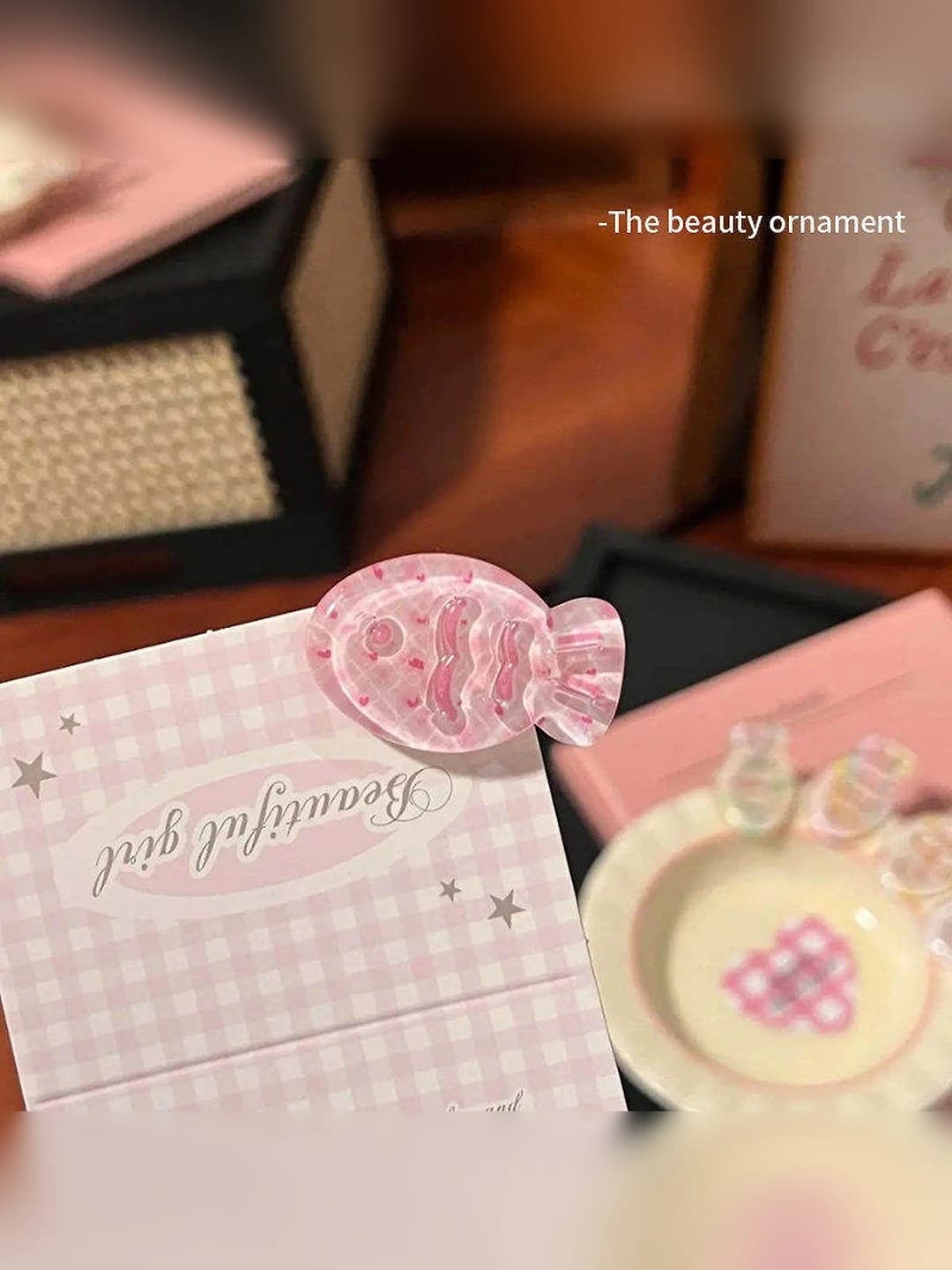 Jelly peach pink mist fish clip, 3.2 cm