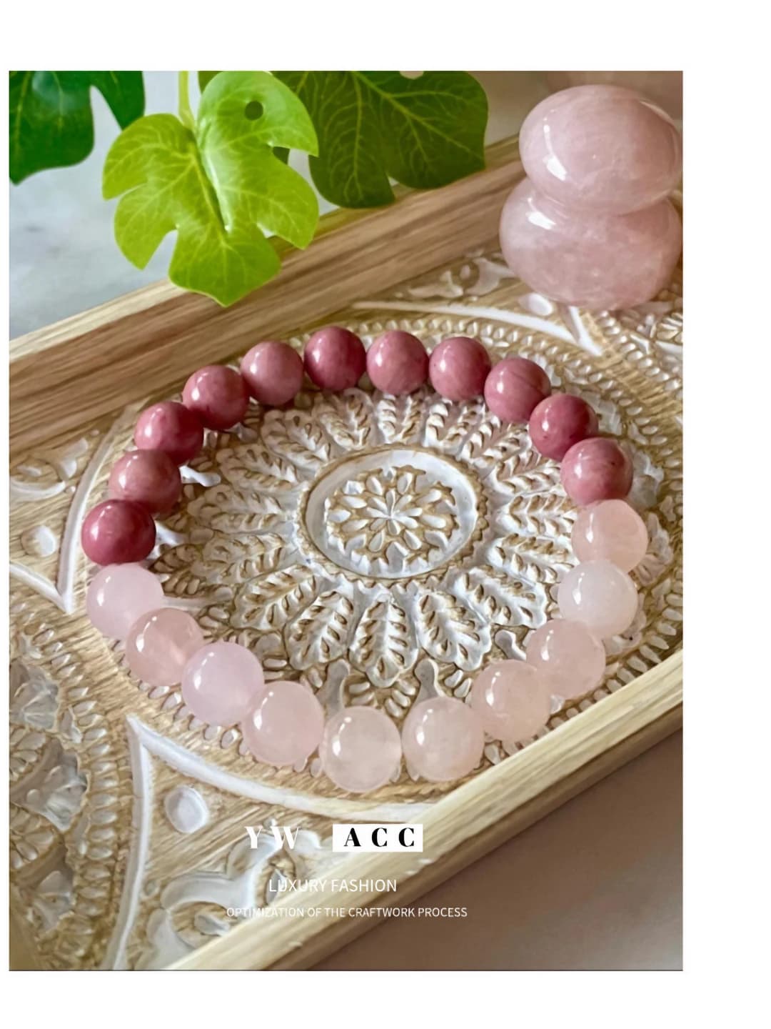 Women's natural stone bohemian style bracelet with purple amethyst, gold silk jade, shetai tsui, strawberry quartz, gradient, rose quartz and pink crystal beads