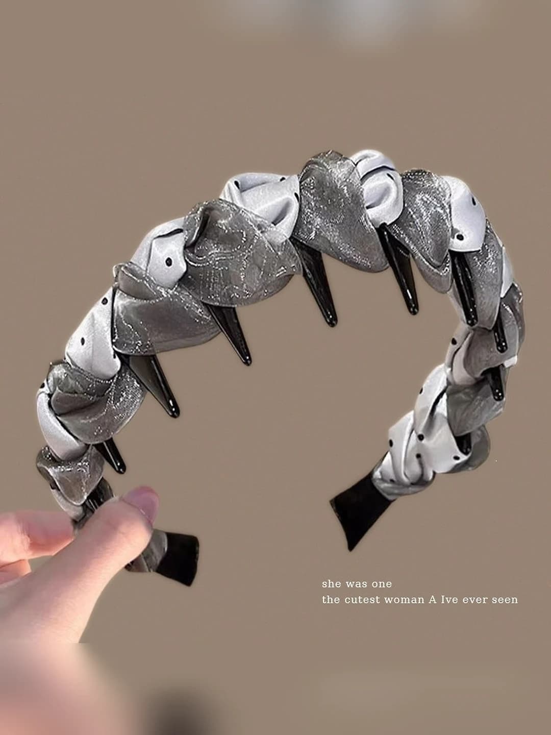Grey polka dot satin headband