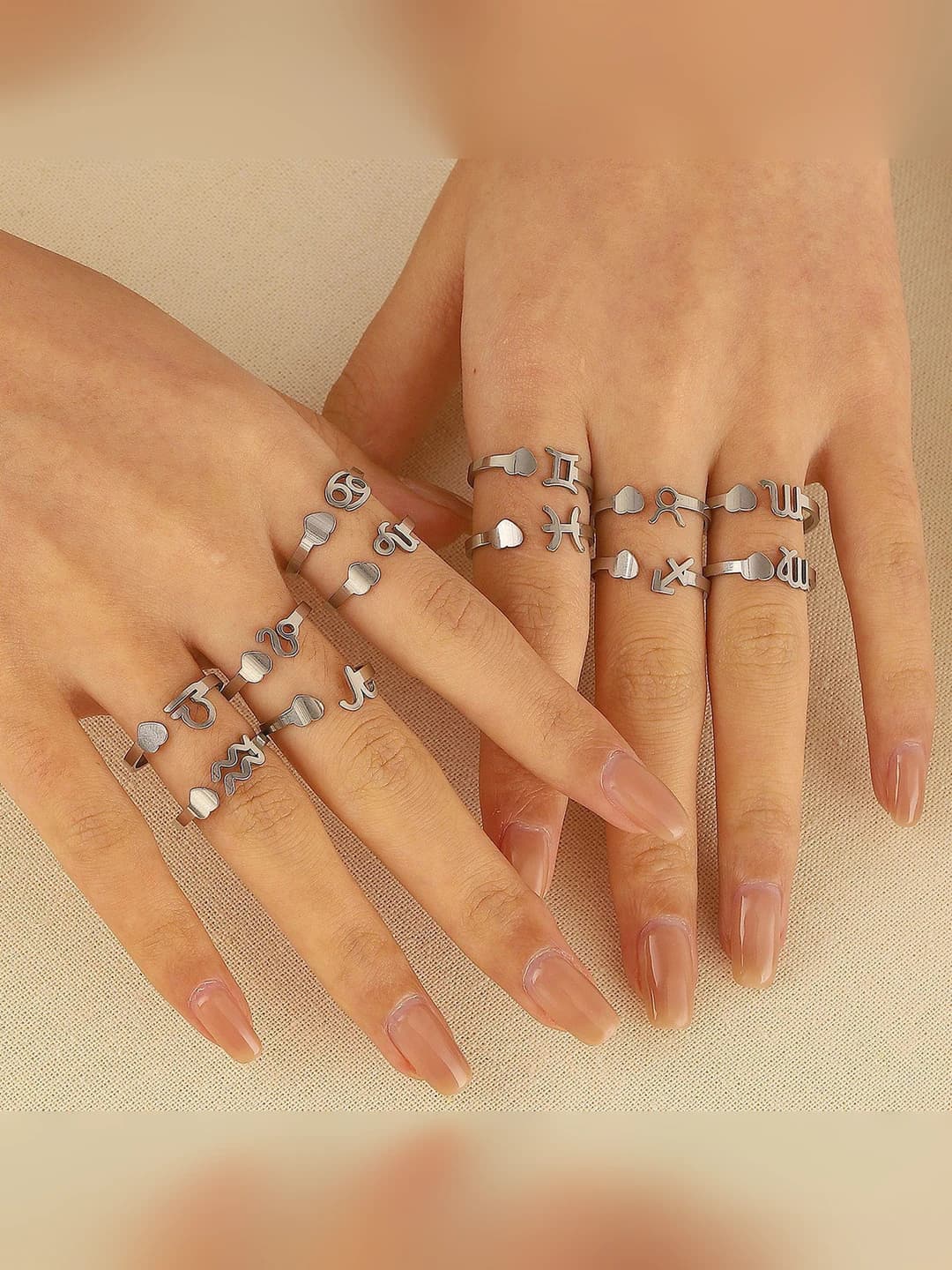 Women's retro open zodiac ring in stainless steel, 12 constellation designs