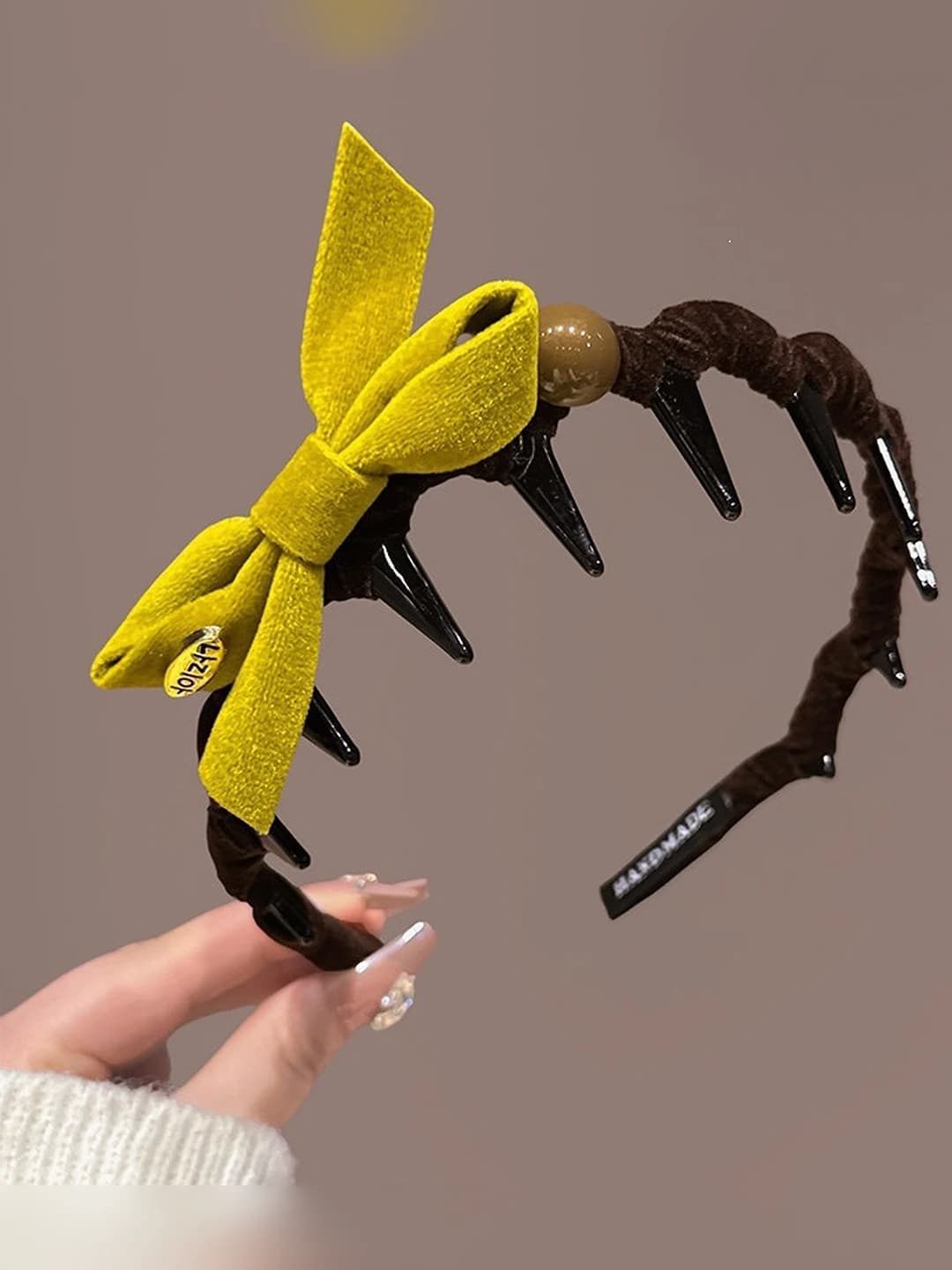 Coffee-yellow bow headband