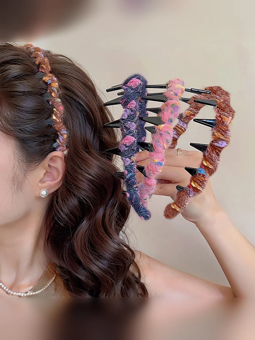 Women's autumn-winter colorful fuzzy toothed headband, Korean style, for face washing and hair holding