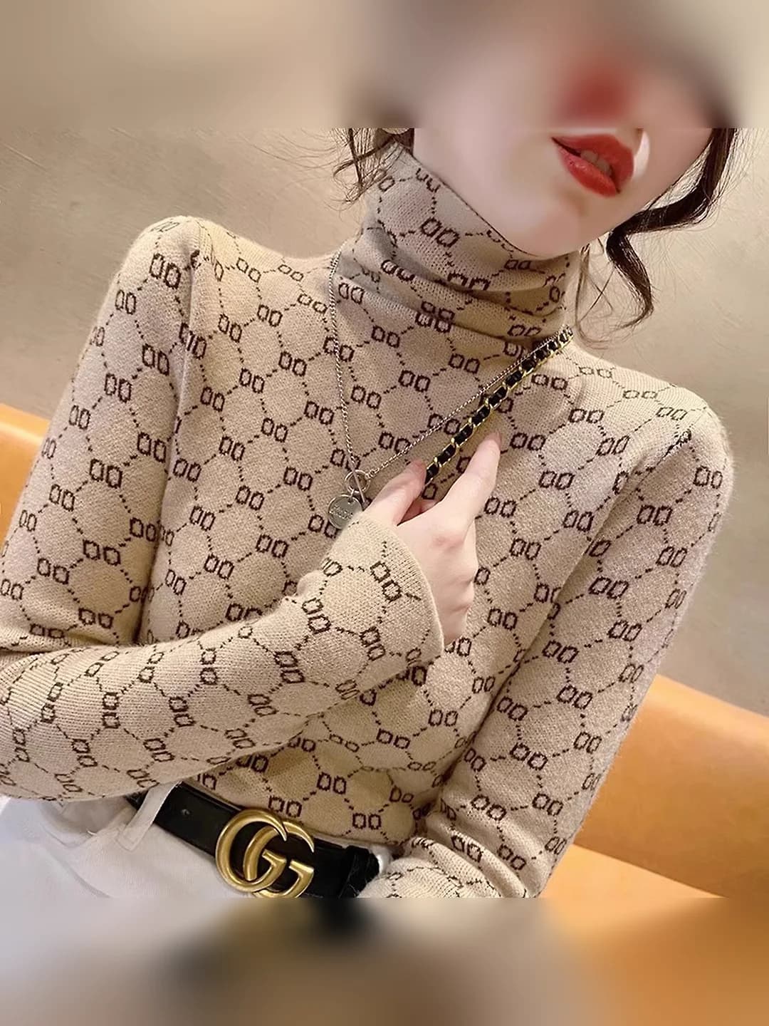 Women's high neck sweater, autumn-winter, thick, loose fit, long sleeve, slimming, 2026