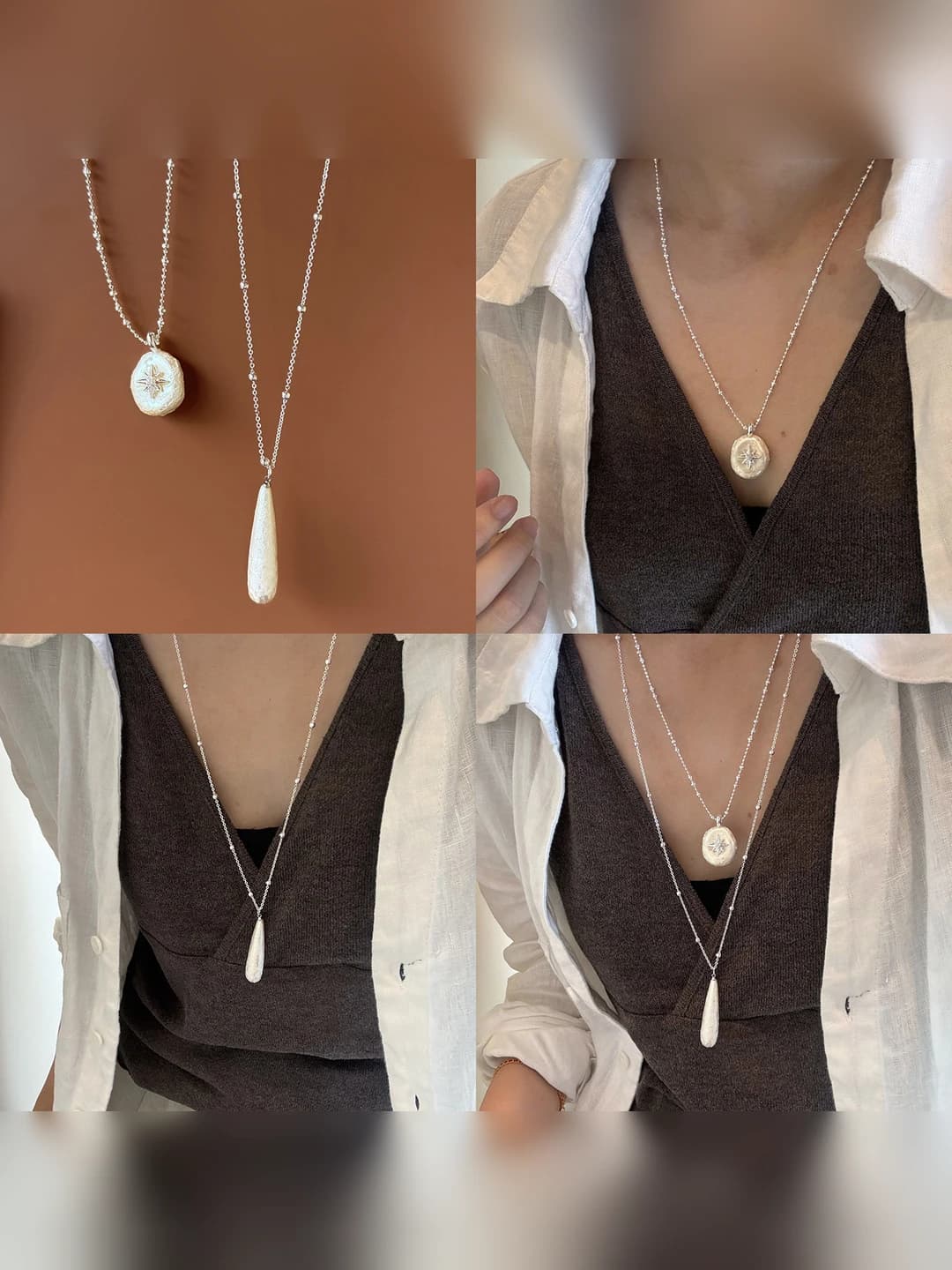 Women's retro teardrop pendant necklace made of imitation pearls on a lariat chain