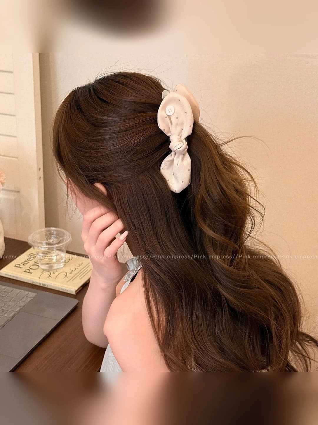 1# Pink bow clip base ~12.5cm