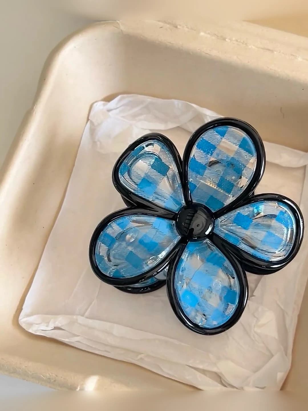 2# Blue plaid flower ~7.5 cm