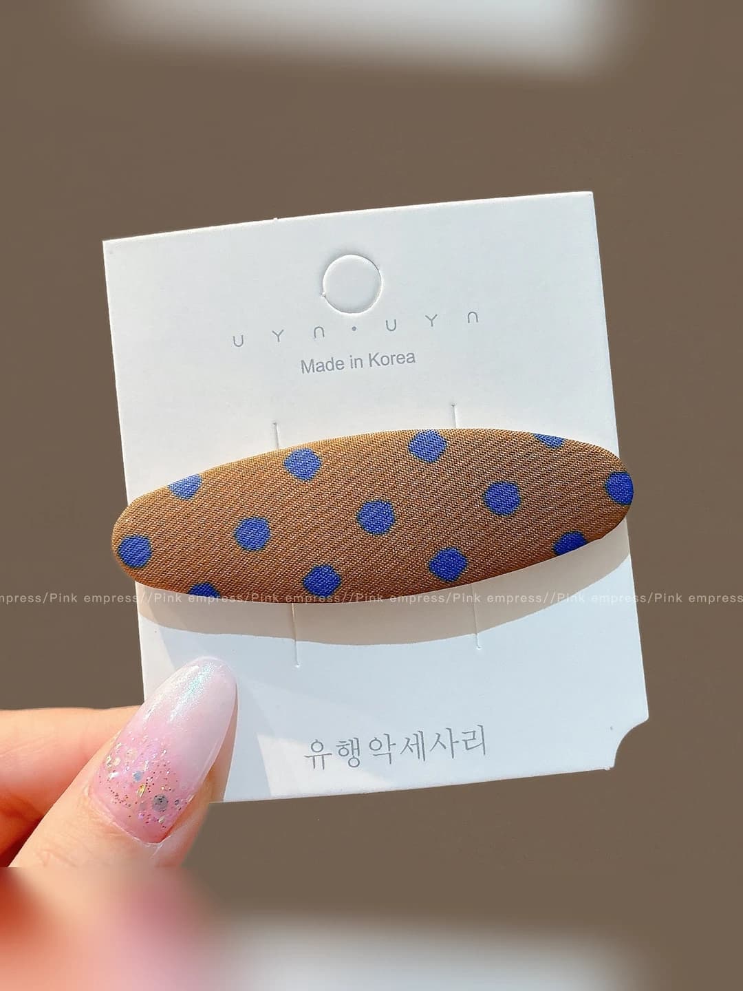 4# Coffee polka dot BB clip, 7 cm, fabric+alloy