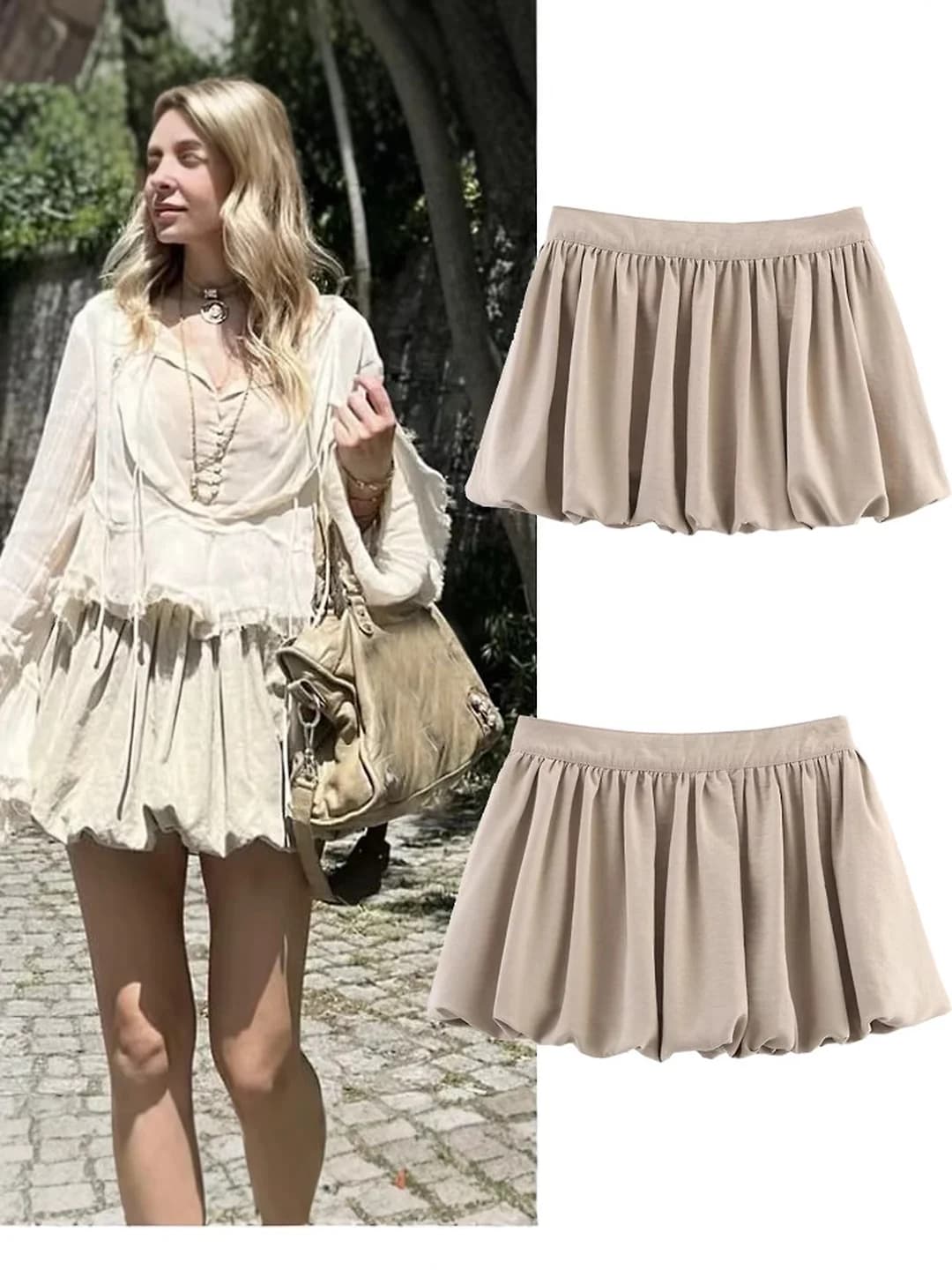 Women's spring A-line mini skirt, solid colour, 95% polyester, straight cut