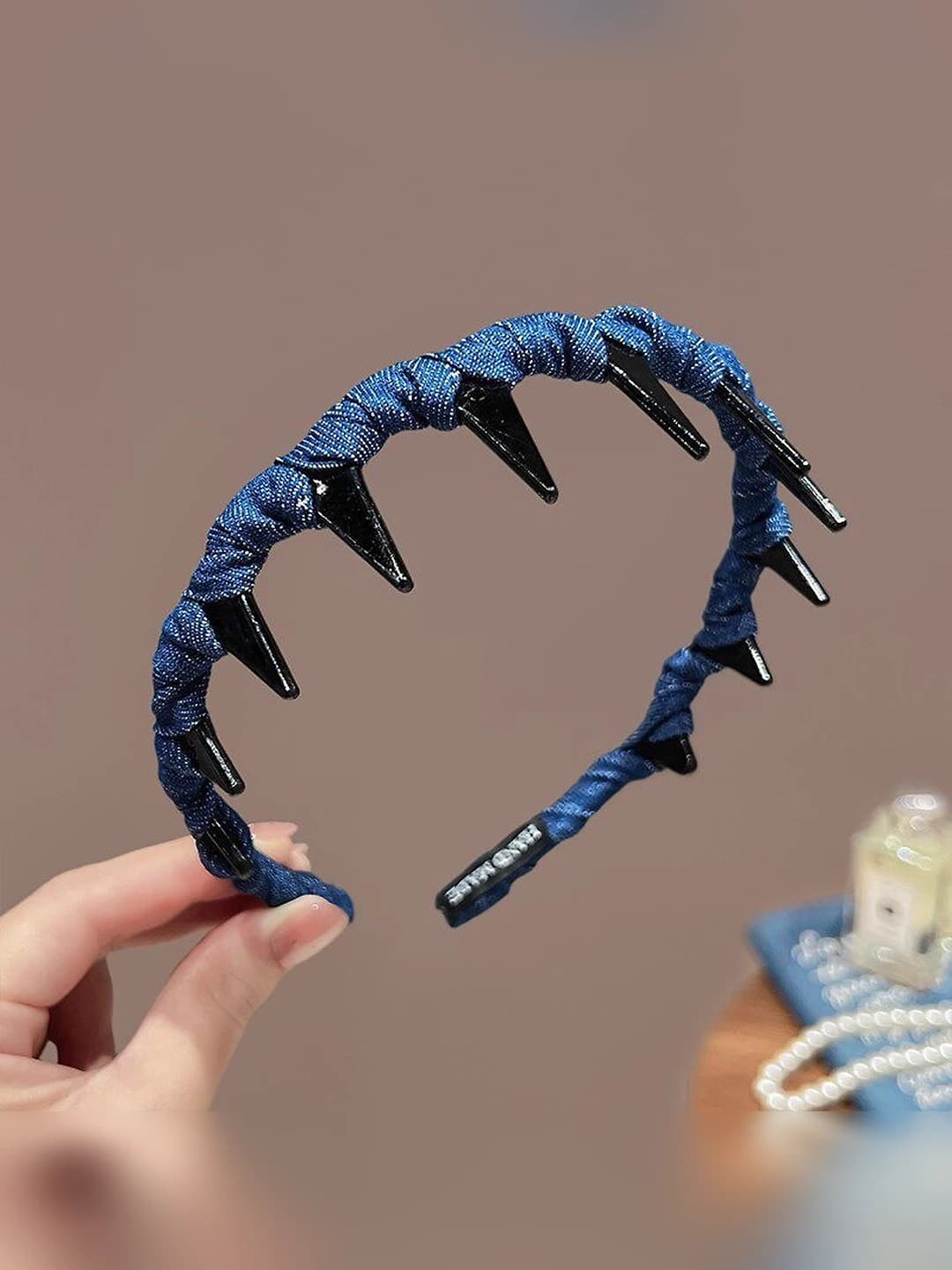 Navy toothed headband 3.5 cm wide, 12 cm diameter