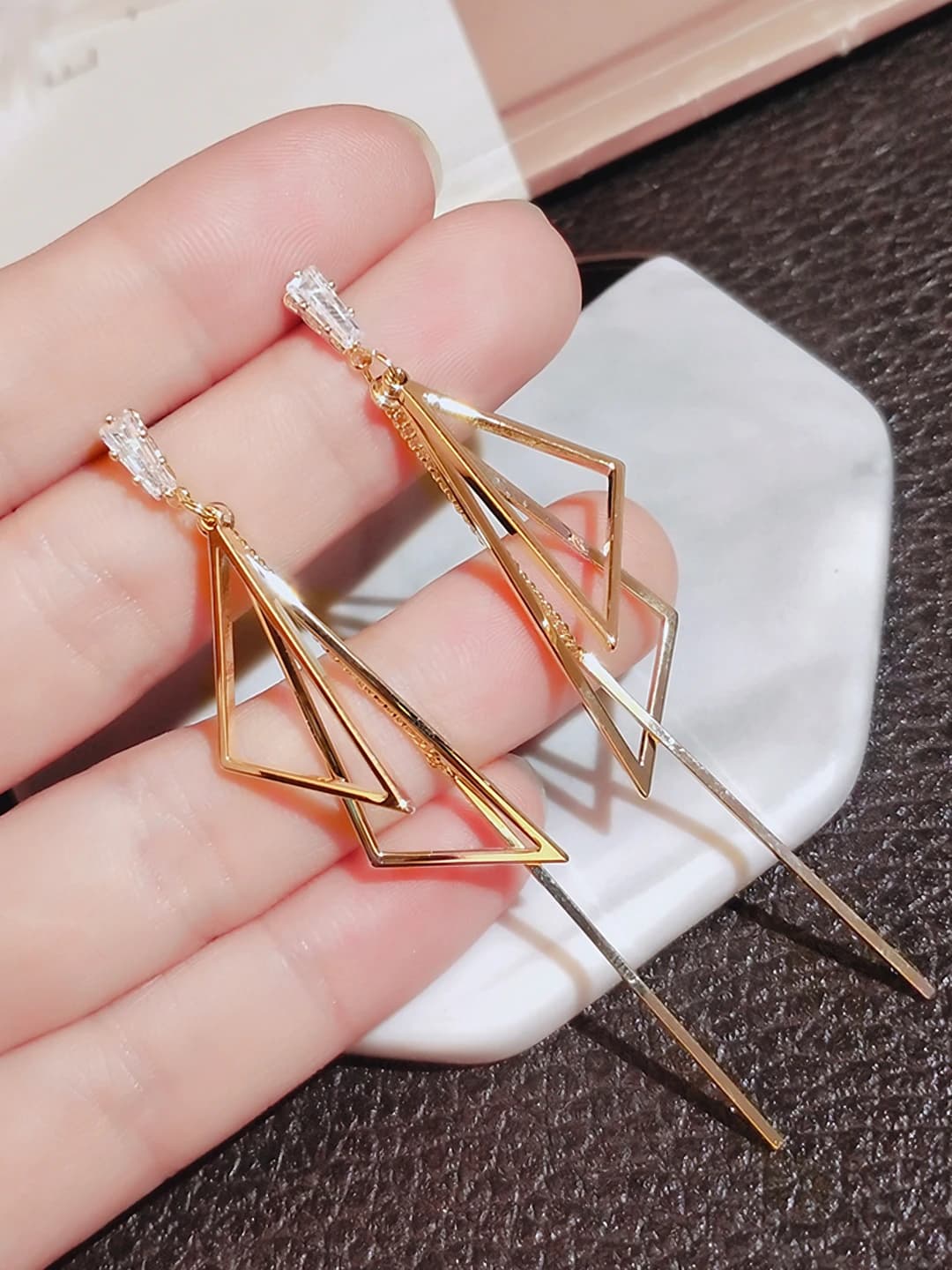 Women's long retro style geometric copper earrings