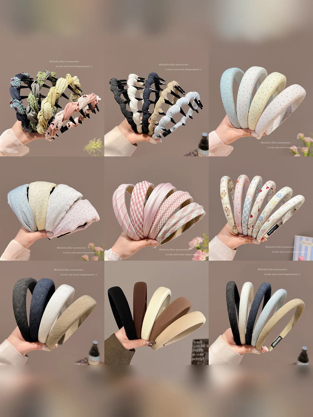 Women's headband, summer, Korean style, geometric design element, handmade, mixed material, with bow