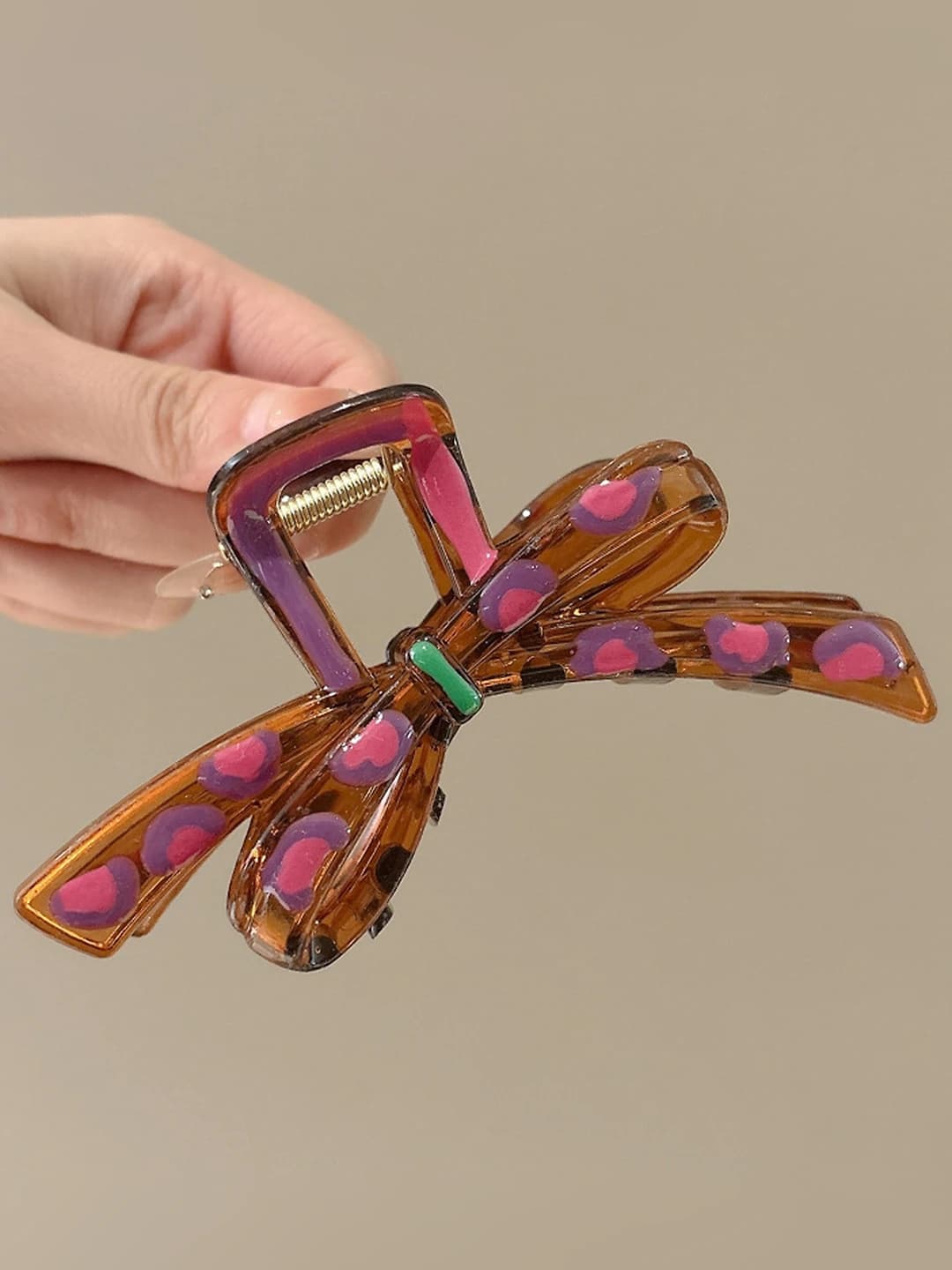 1# Pink-purple polka dot bow-12cm