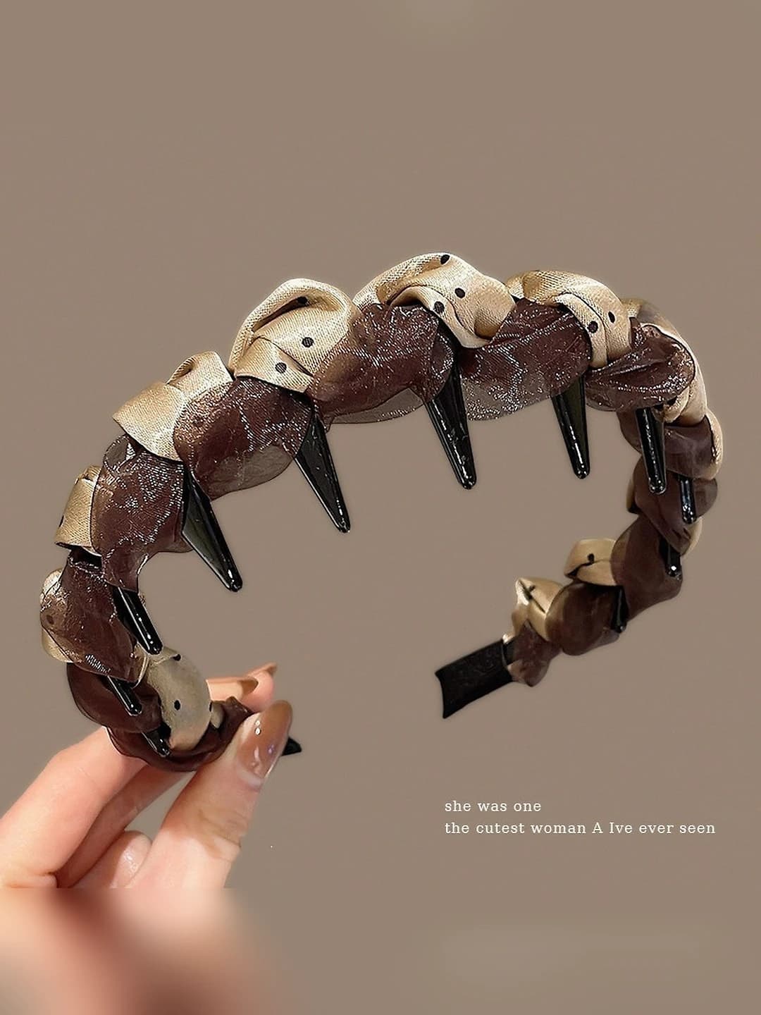 Khaki polka dot satin headband