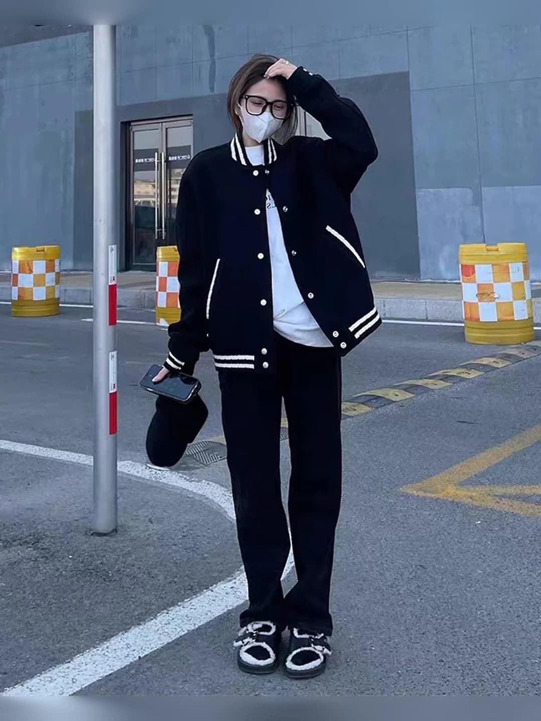 Women's 2026 spring-autumn demiseason jacket, loose fit, crew neck, long sleeve, 3D pattern, polyester, baseball jacket