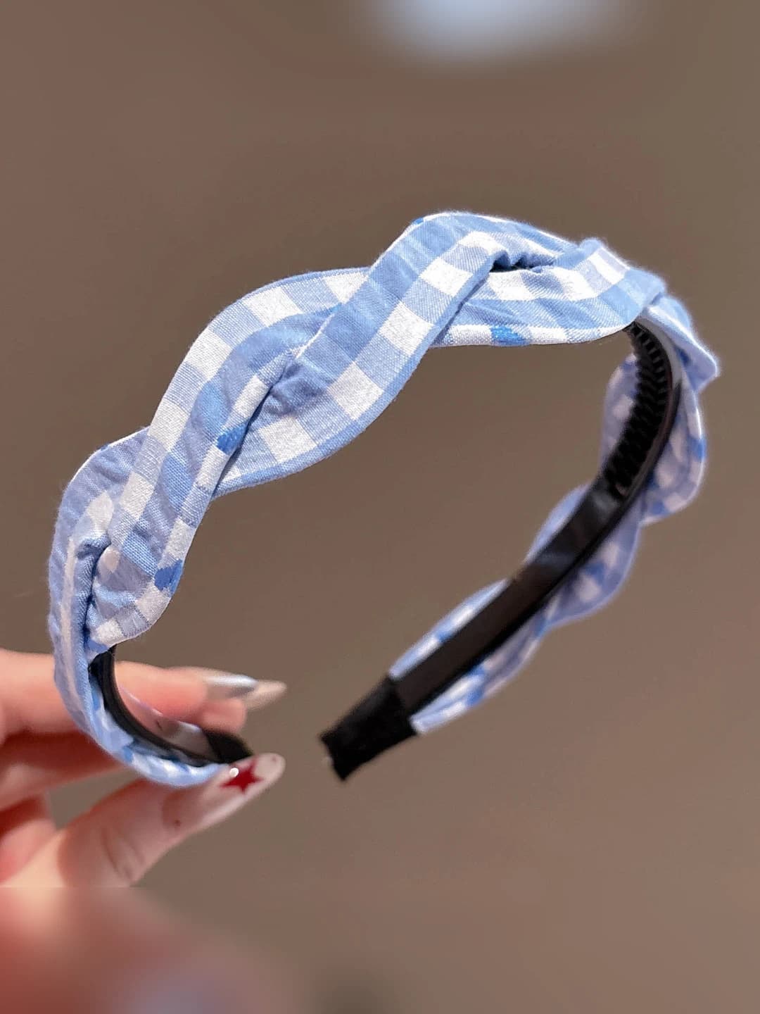 7# Blue plaid heart headband