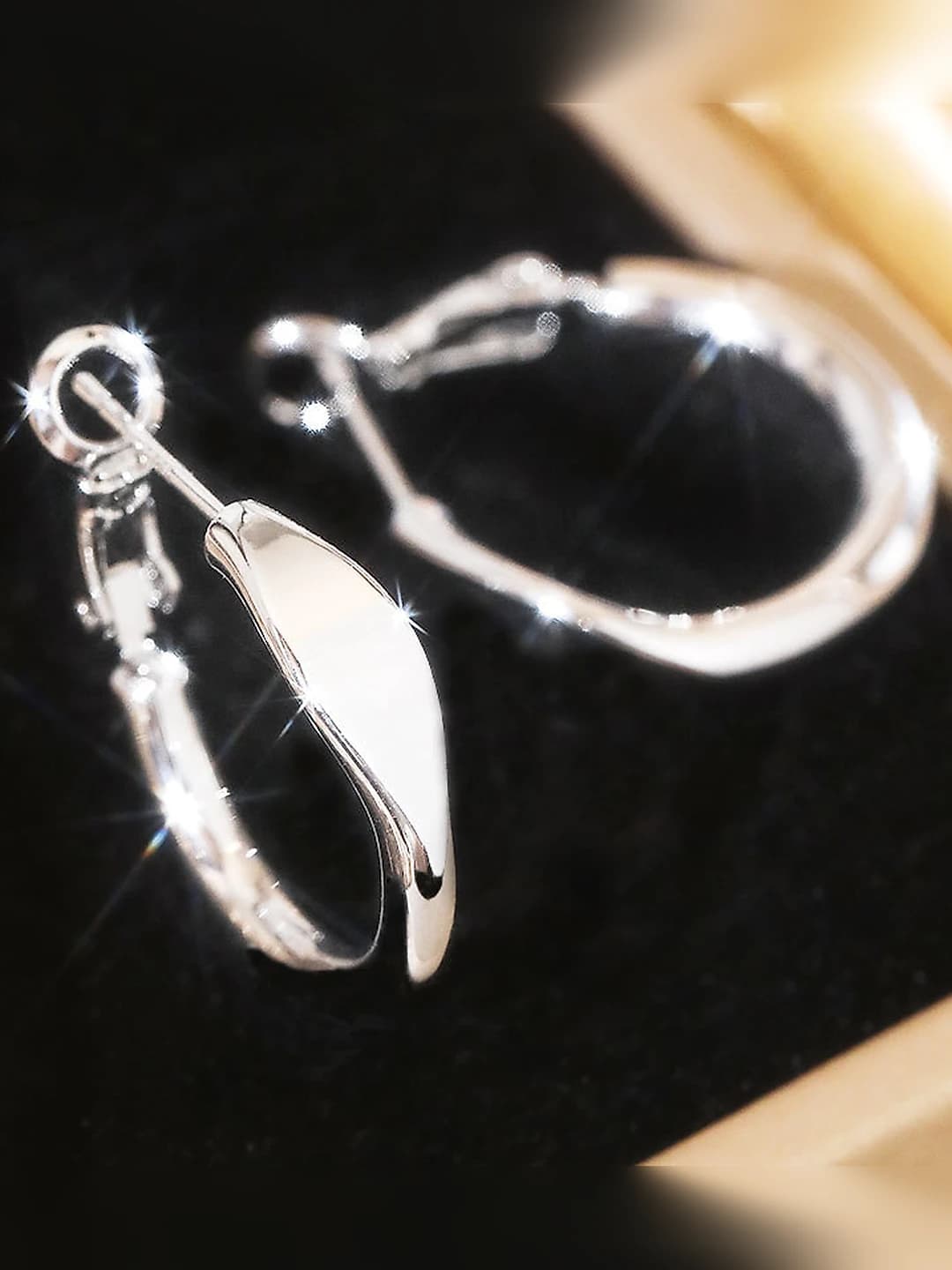 Women's silver clip-on hoop earrings, Korean style, simple design