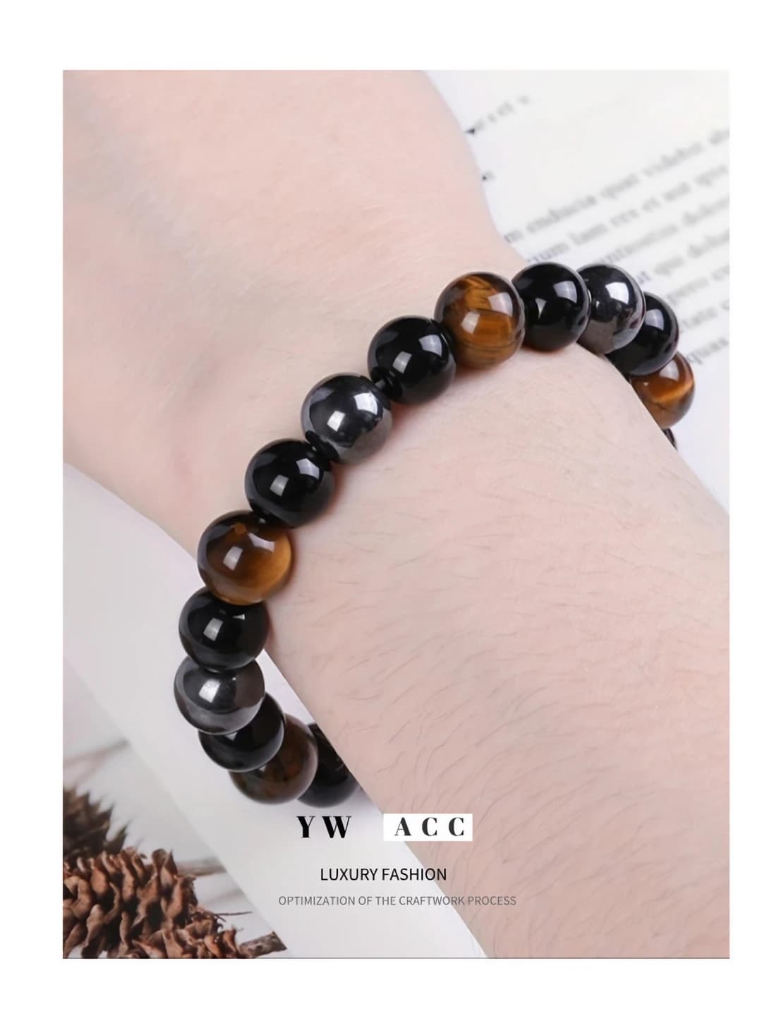Stretch multi-stone bracelet with obsidian and tiger's eye for men and women