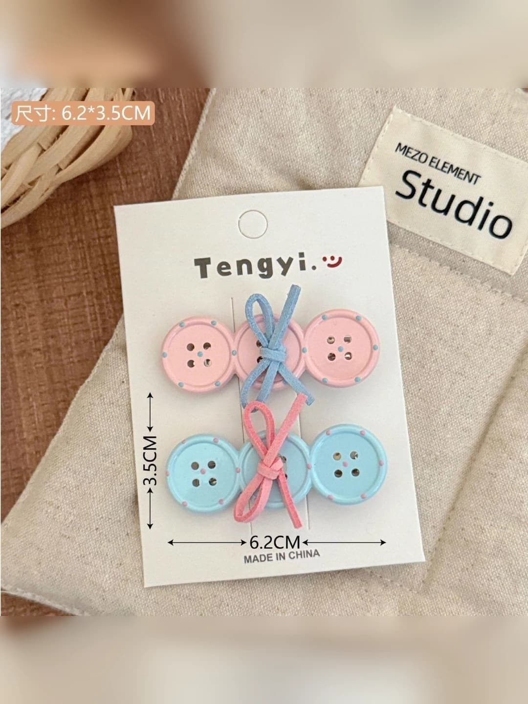 1# Button bow pink-blue ~4 cm