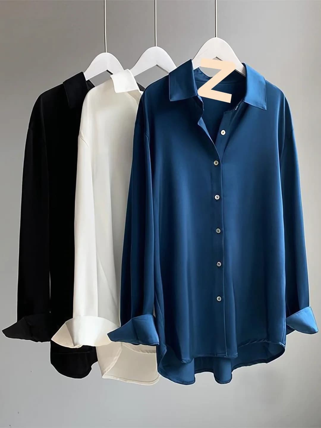 Women's long sleeve blouse, spring-autumn, loose fit, POLO collar, retro style