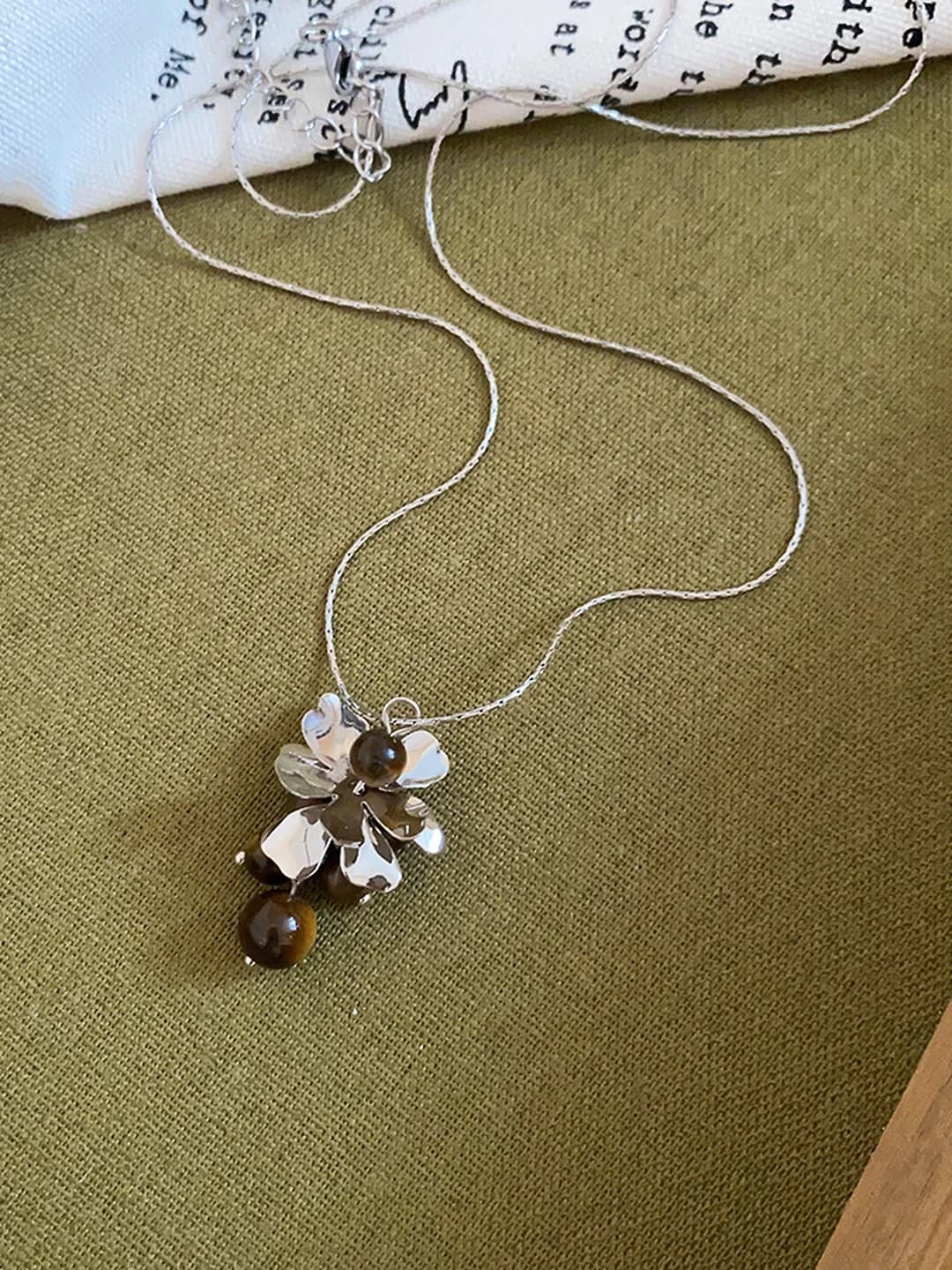 Necklace - Silver - Dark coffee