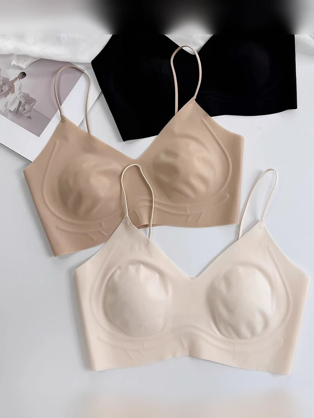 Women's ultra-thin seamless bra, tank top style, thin straps, minimizes large bust, all-season