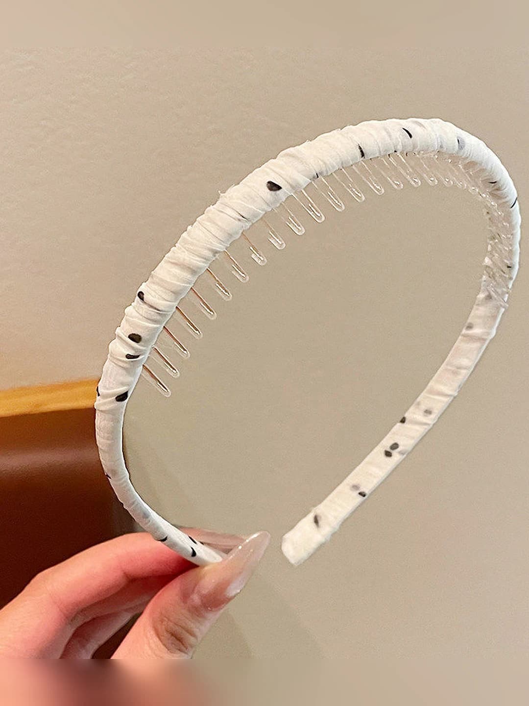 2# White polka dot headband