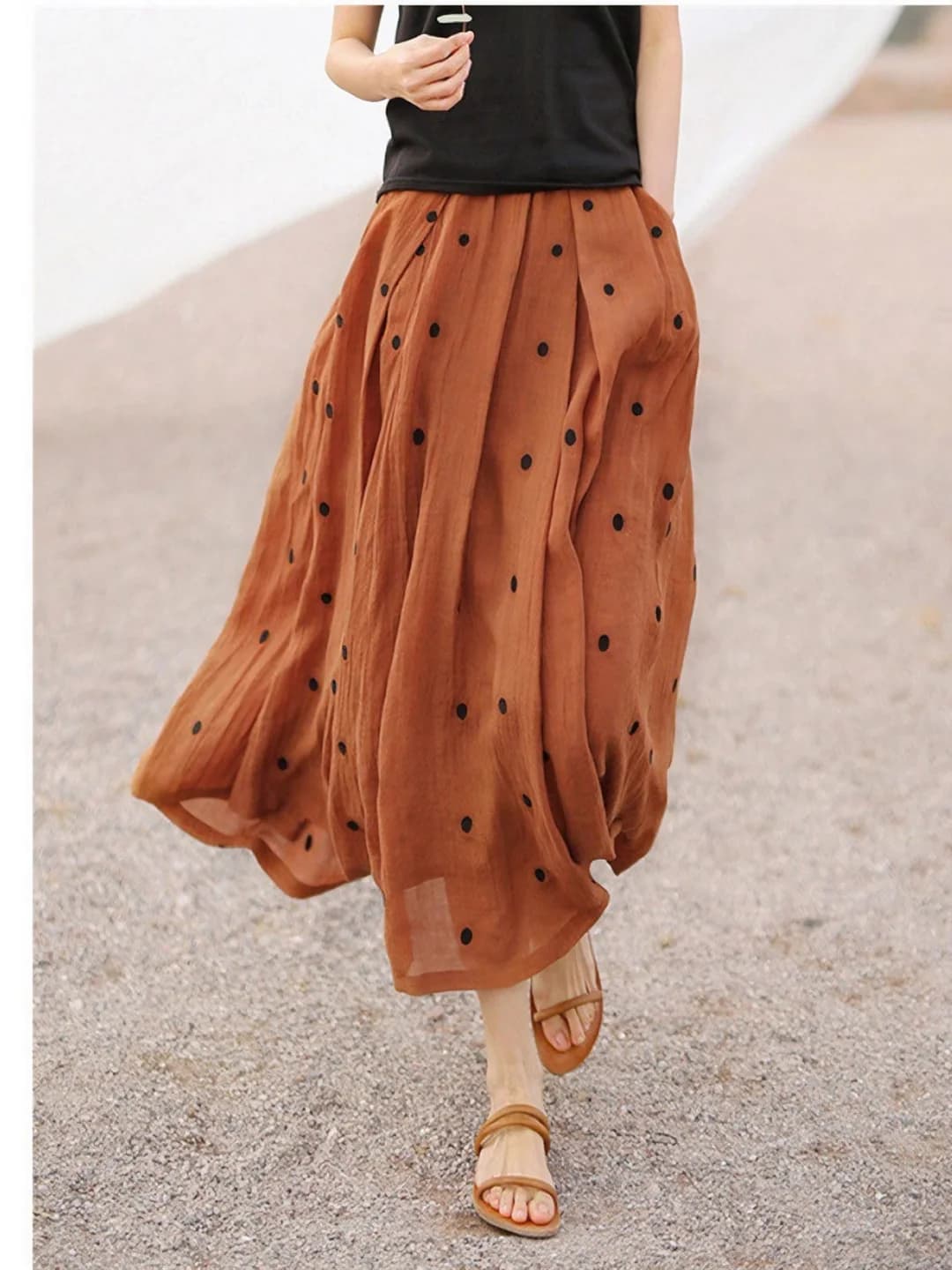 Women's A-line chiffon skirt with print and embroidery, 2026 spring-summer, slimming, for petite