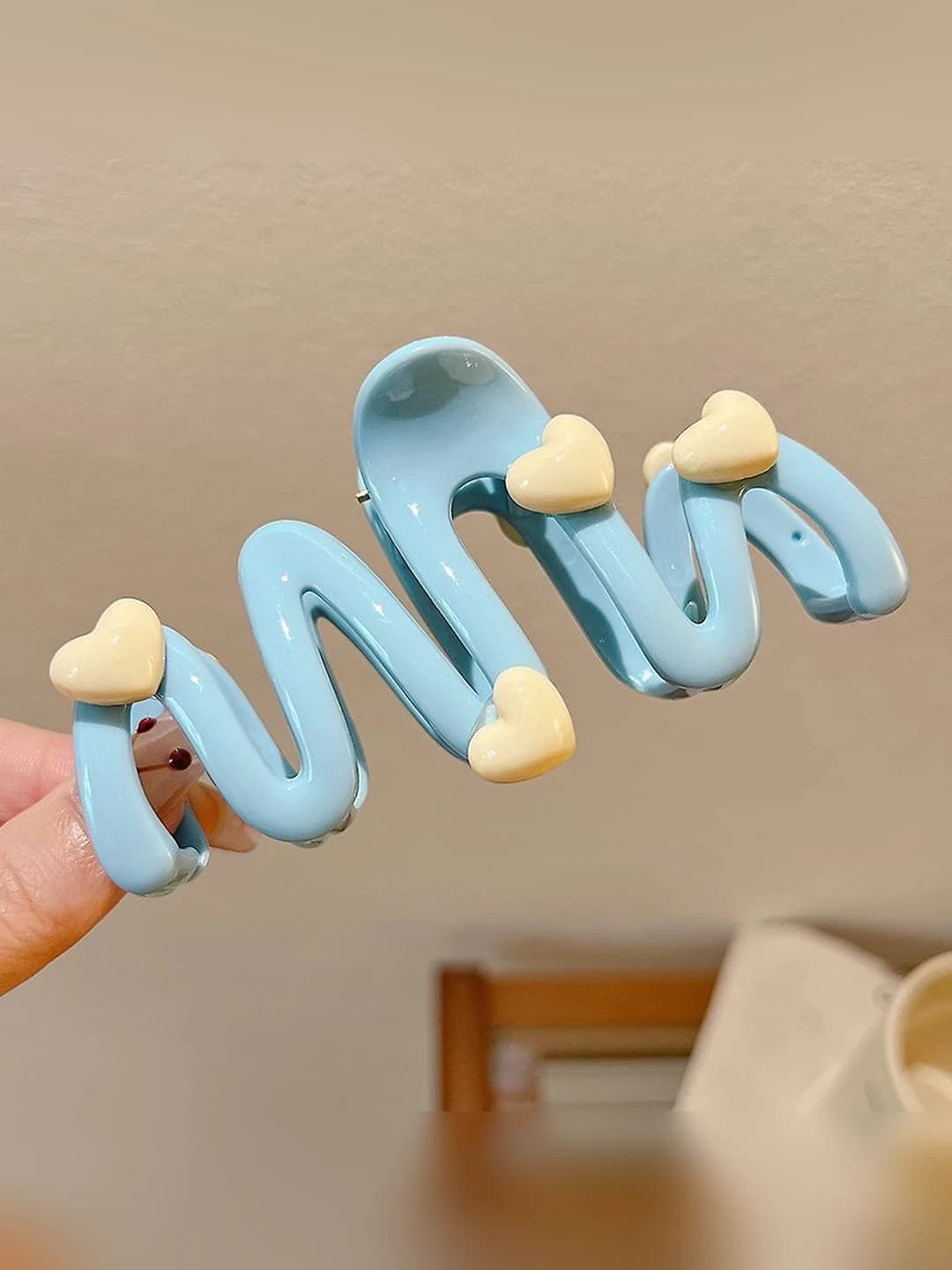 Blue heart wave hair clip 10.5 cm