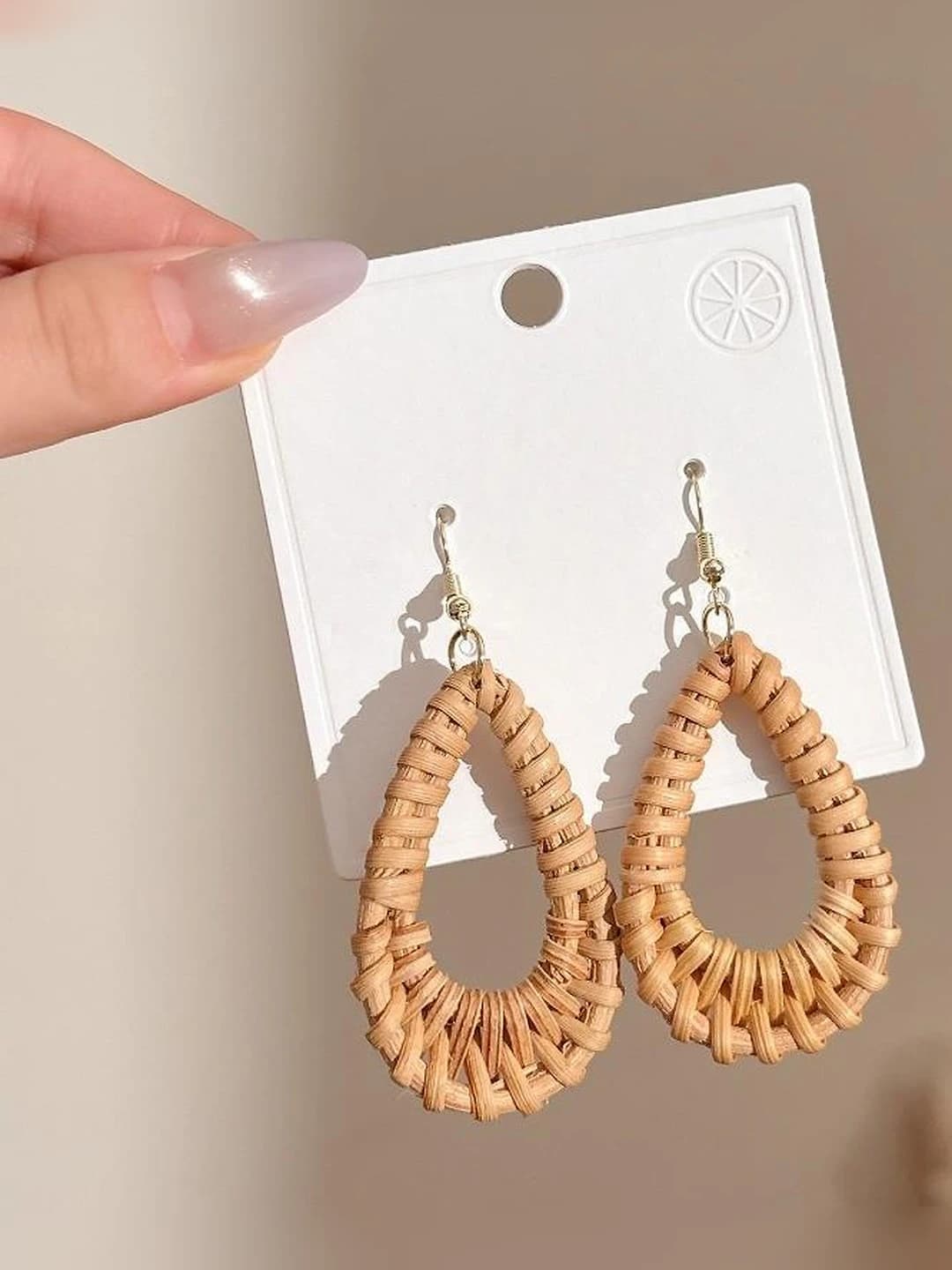 1# Woven bamboo basket ear hooks pair ~3.5*5.1cm