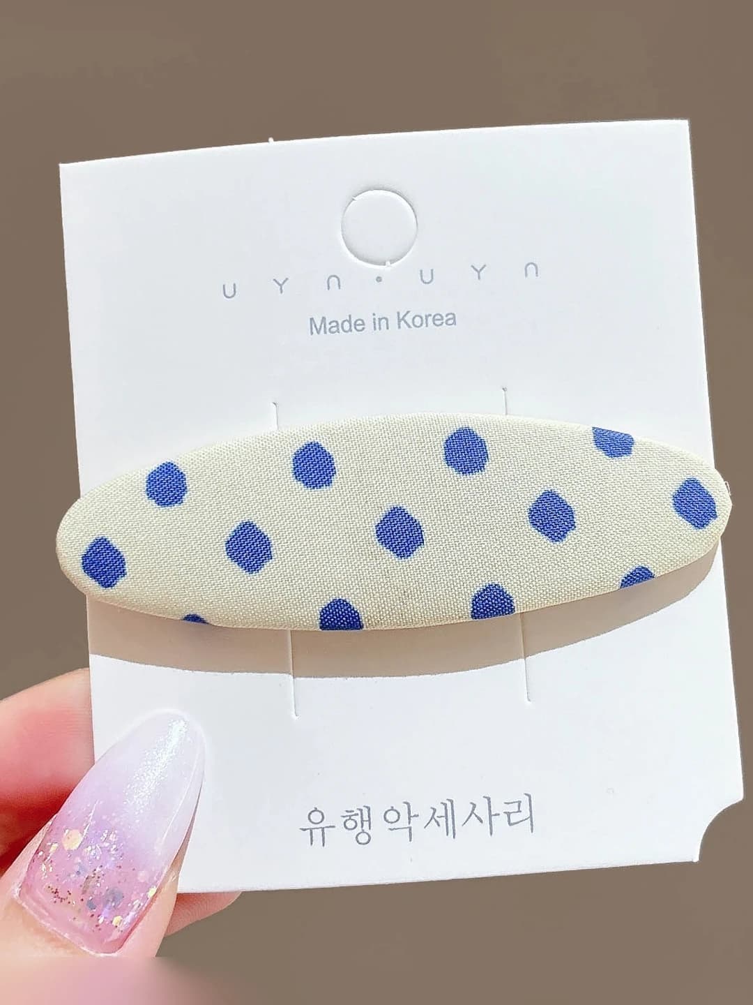 5# Cream yellow polka dot BB clip, 7 cm, fabric+alloy