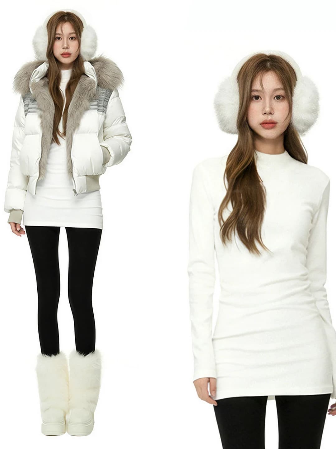 Women's white stand collar long sleeve base top, autumn-winter, slim fit, mid-length, thickened, solid colour
