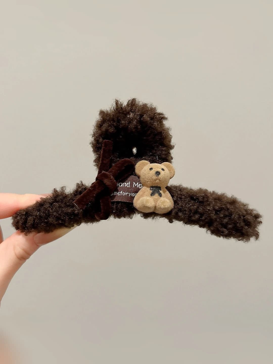 2# Coffee velvet bear clip ~13 cm