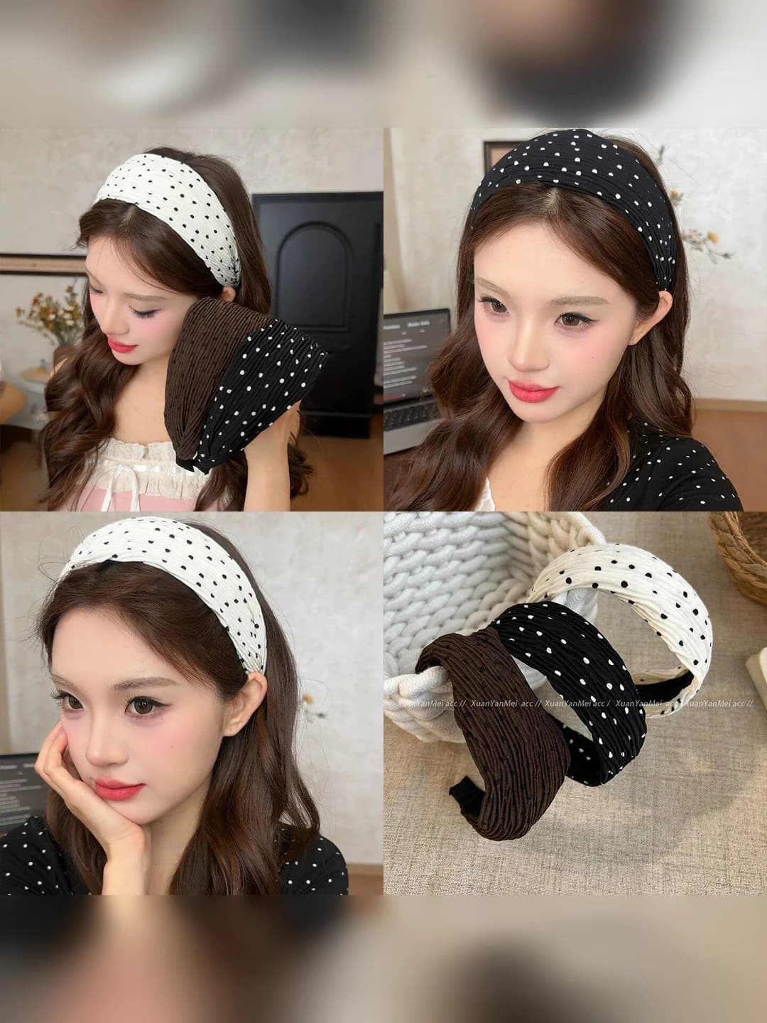 Women's wide polka-dot ruffled headband