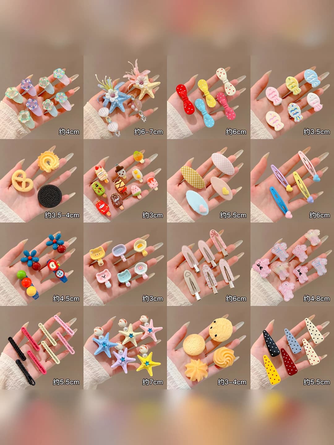 Women's hair clips and combs: polka dot, geometric and square design elements, OL style