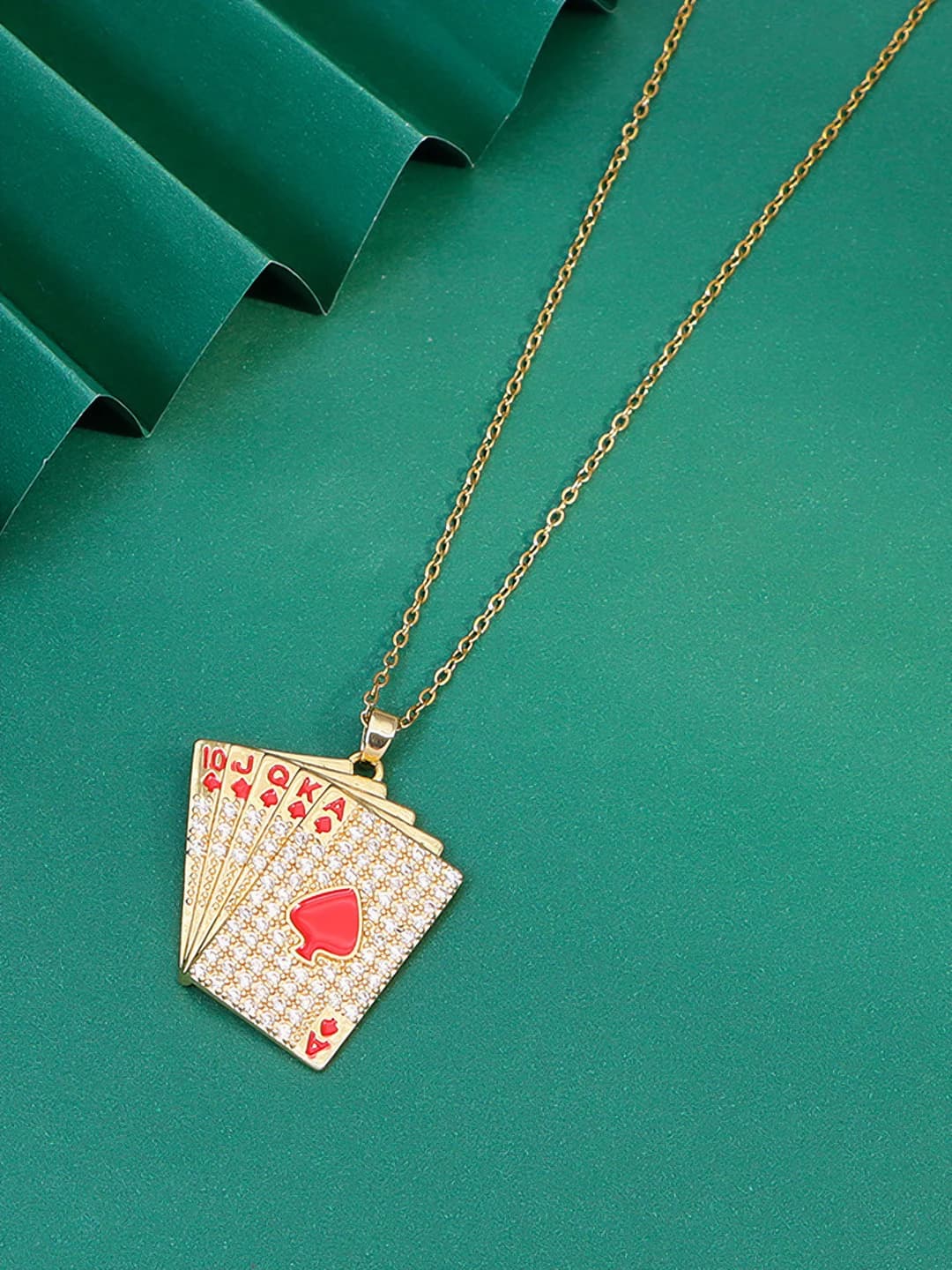 Zircon pendant, red heart + 1.2mm O chain (40+5cm), gold