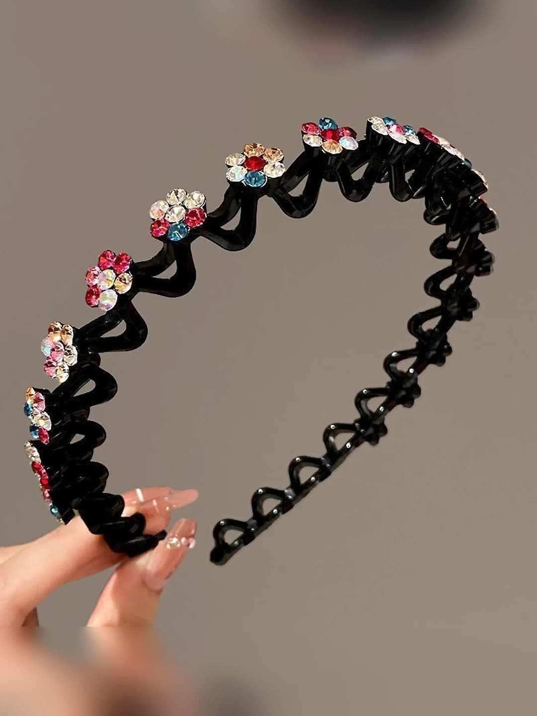 5# Multicolour wavy headband-Acrylic+Waterproof rhinestones