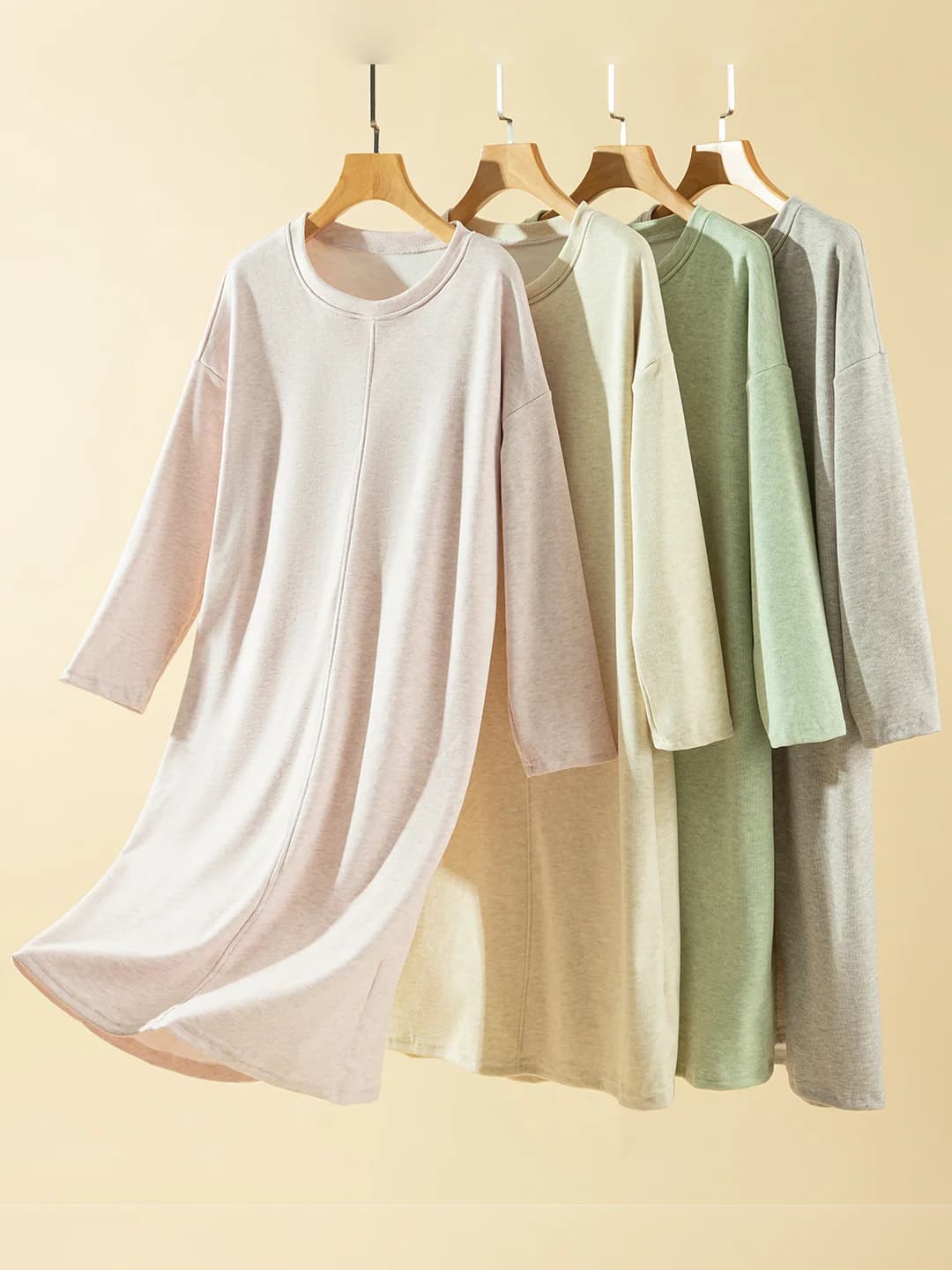Women's home dresses and tunics: fleece-lined, thickened, long sleeve, crew neck, solid colour, warm, long skirt, for winter