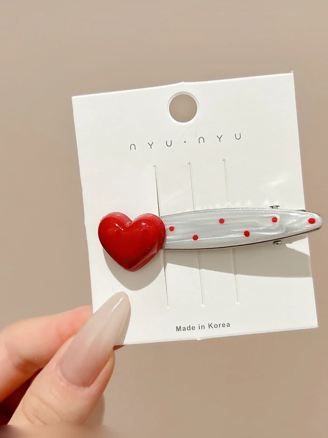 2# Red heart polka dot clip - 6.5 cm