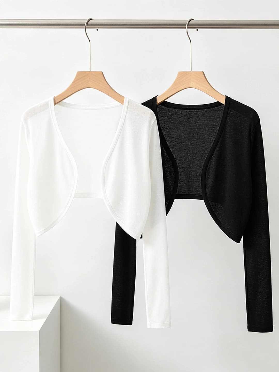 Women's summer thin ice-silk fabric long sleeve cropped cardigan, sun-protective, slimming, casual style
