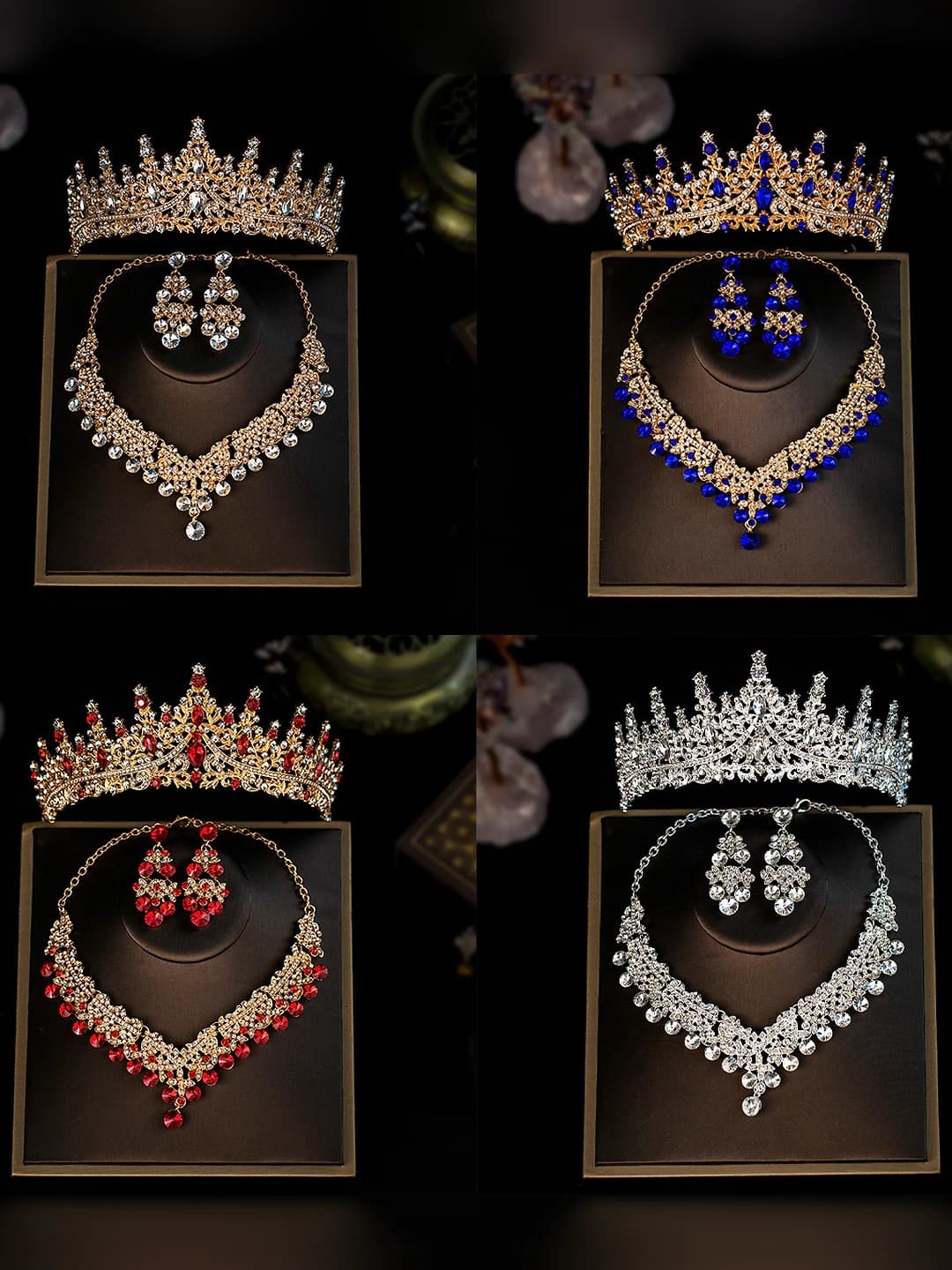 Women's jewelry set: rhinestone tiara, necklace and earrings