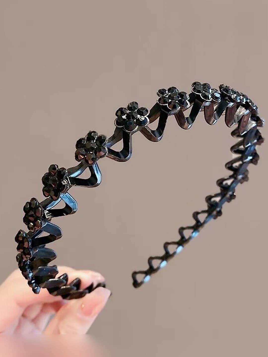 4# Black wavy headband-Acrylic+Waterproof rhinestones