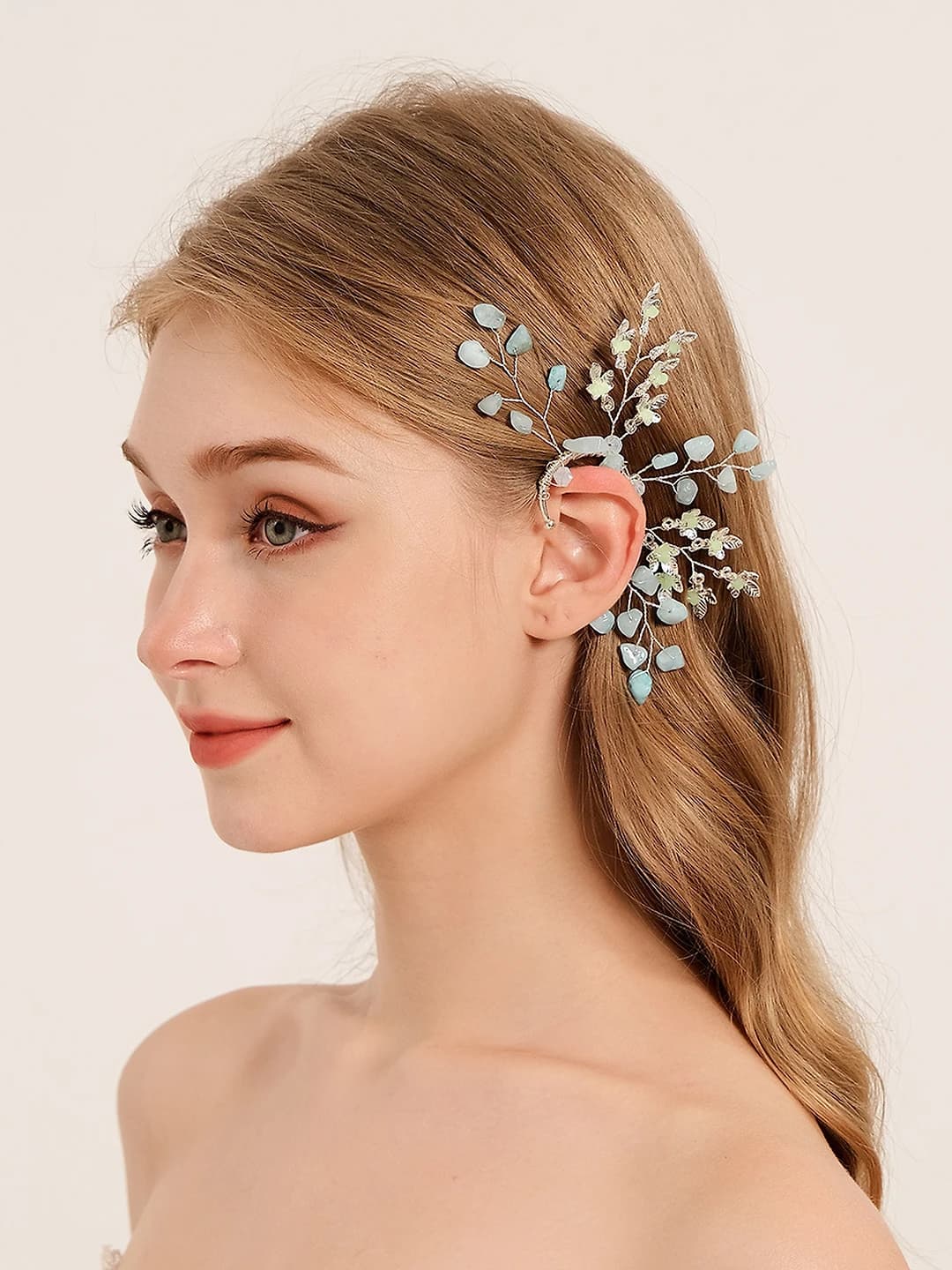 Women's handcrafted ear bone clip with natural crystal (no piercing)
