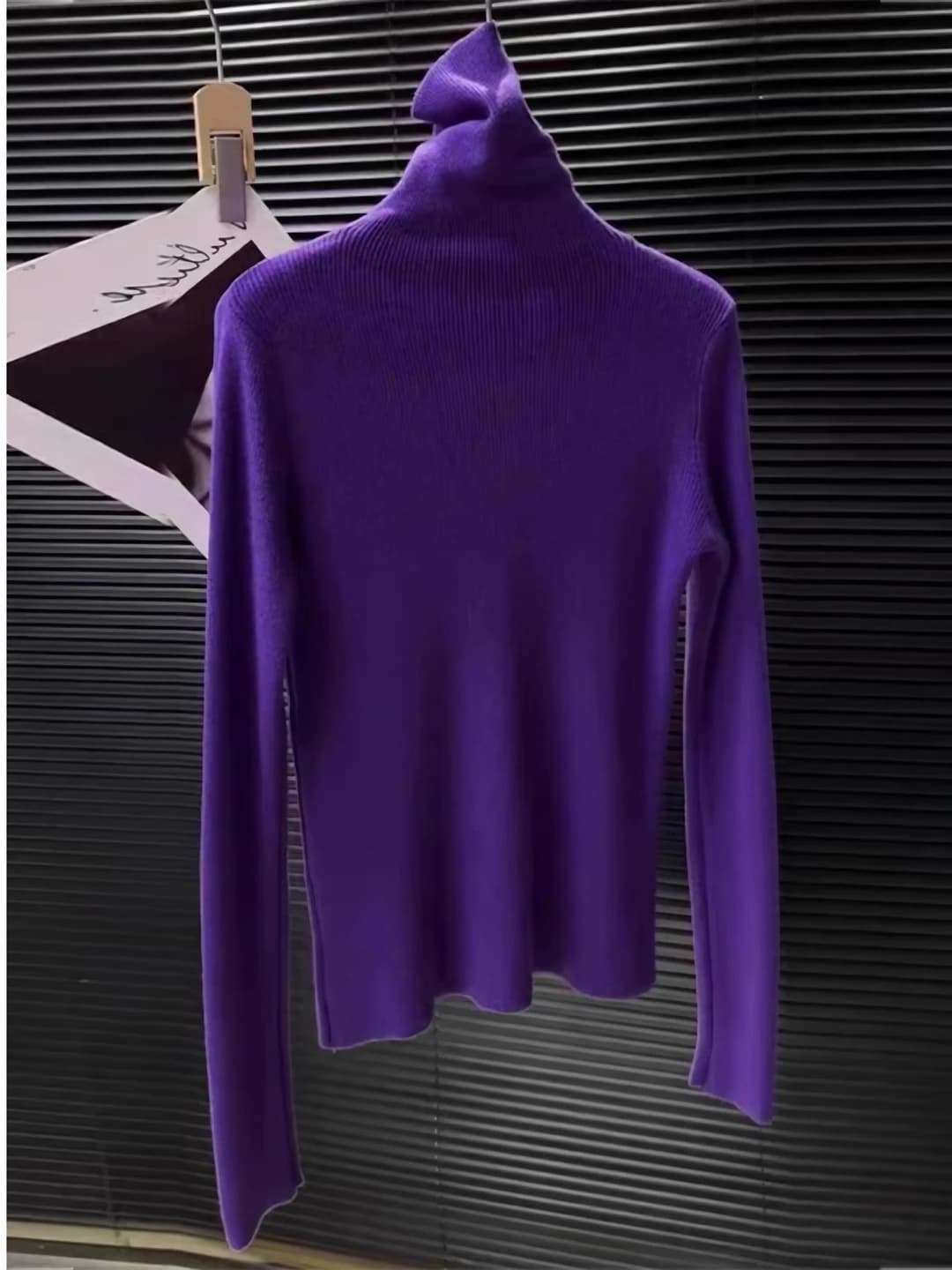 Женский зимний вязаный джемпер с высоким воротником, приталенный, длинный рукав, однотонный, 70-80% полиэстер