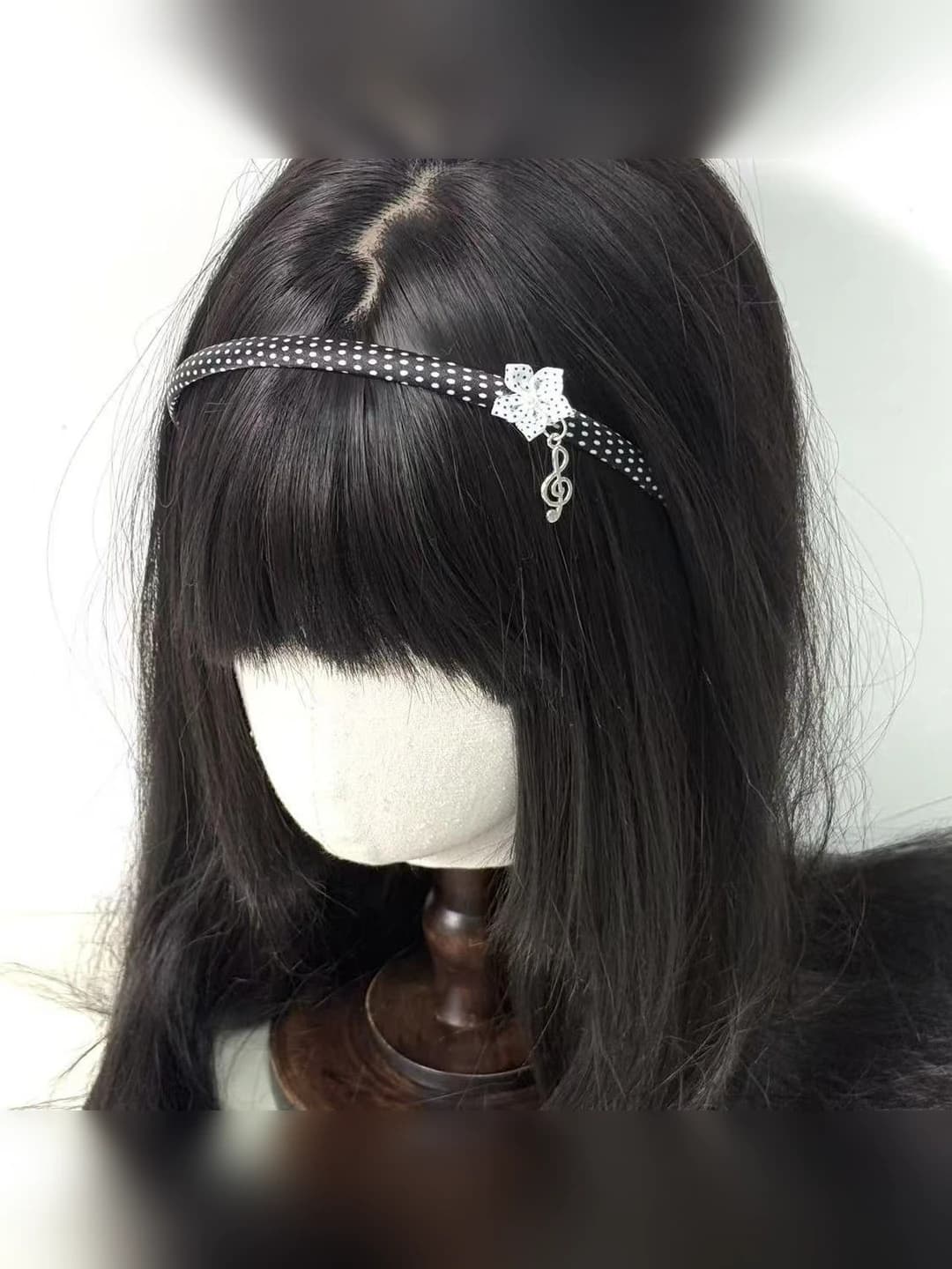 2# Black-white polka dot flower headband ~0.8 cm