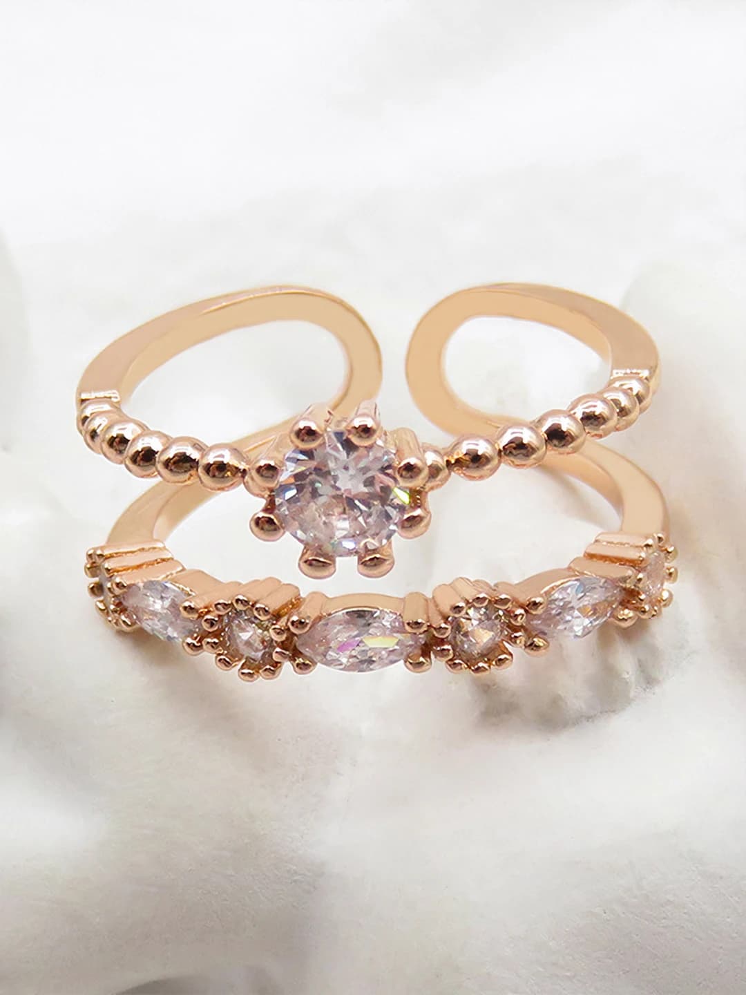 Double-layer zircon ring for women, geometric design element, fashion OL style