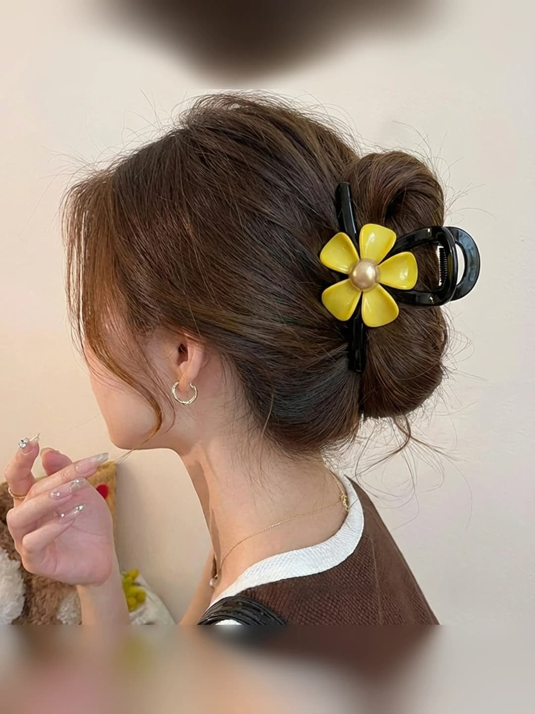 1# Retro 5-petal flower black clip 8 cm
