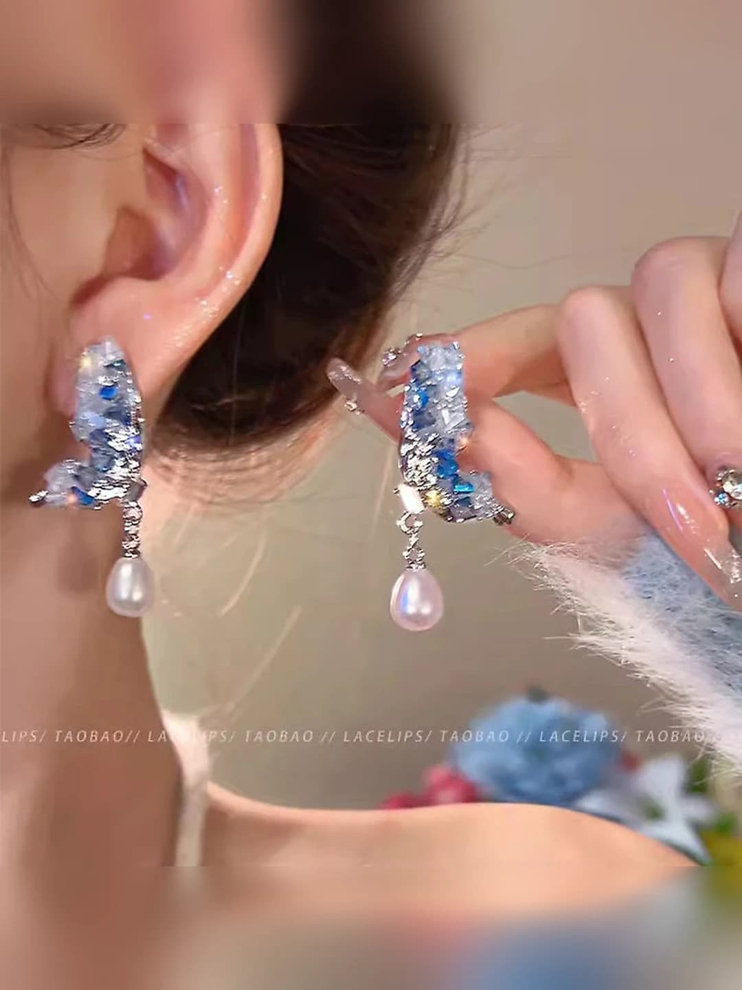 13# Butterfly pearl earring - A1328 silver