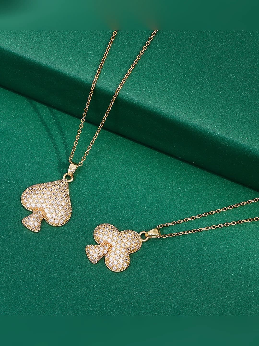Women's Korean style 18k gold plated necklace with zircon and playing card pendants