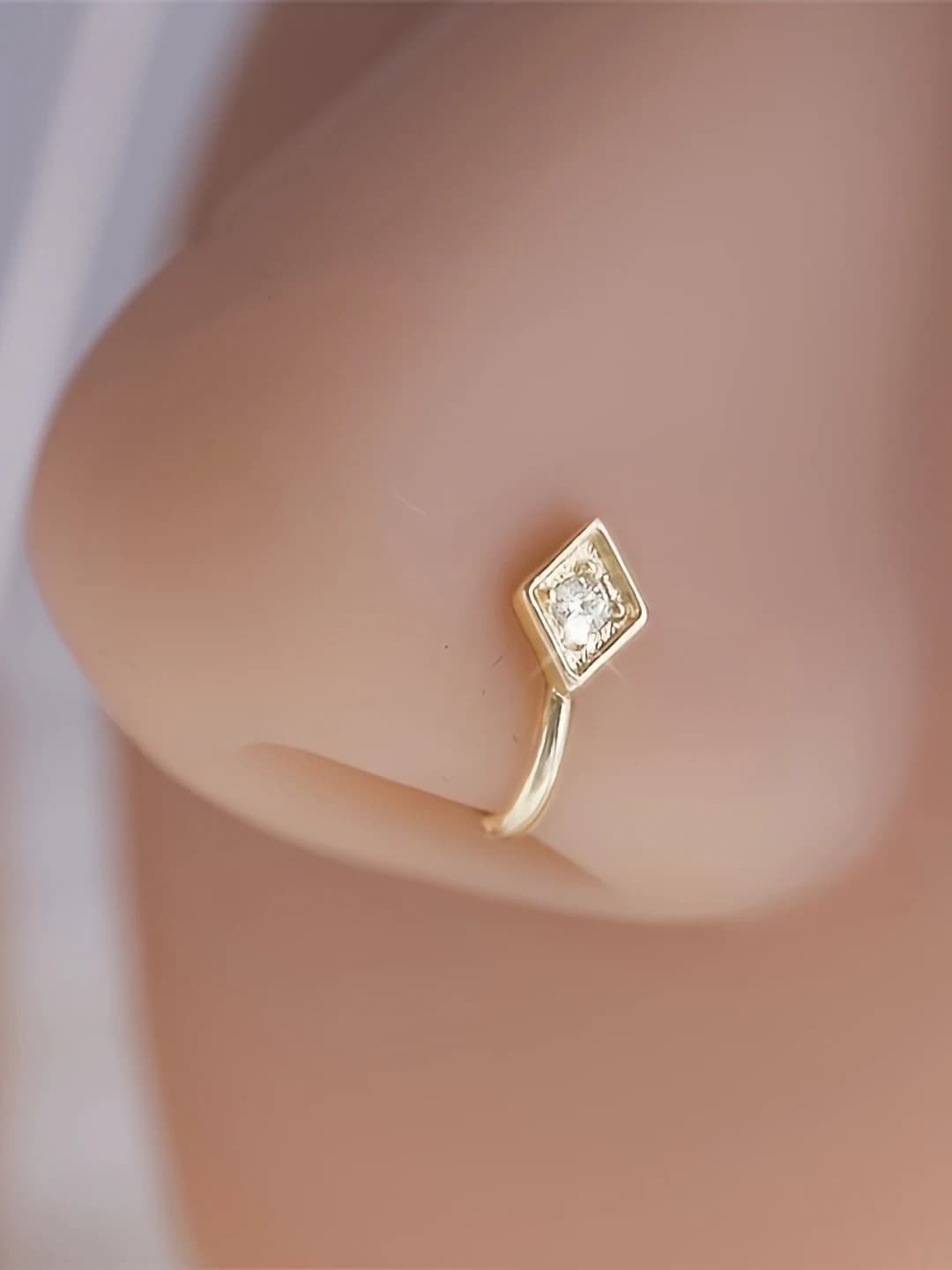 Women's U-shaped nose clip, square geometric zircon, no piercing, natural style