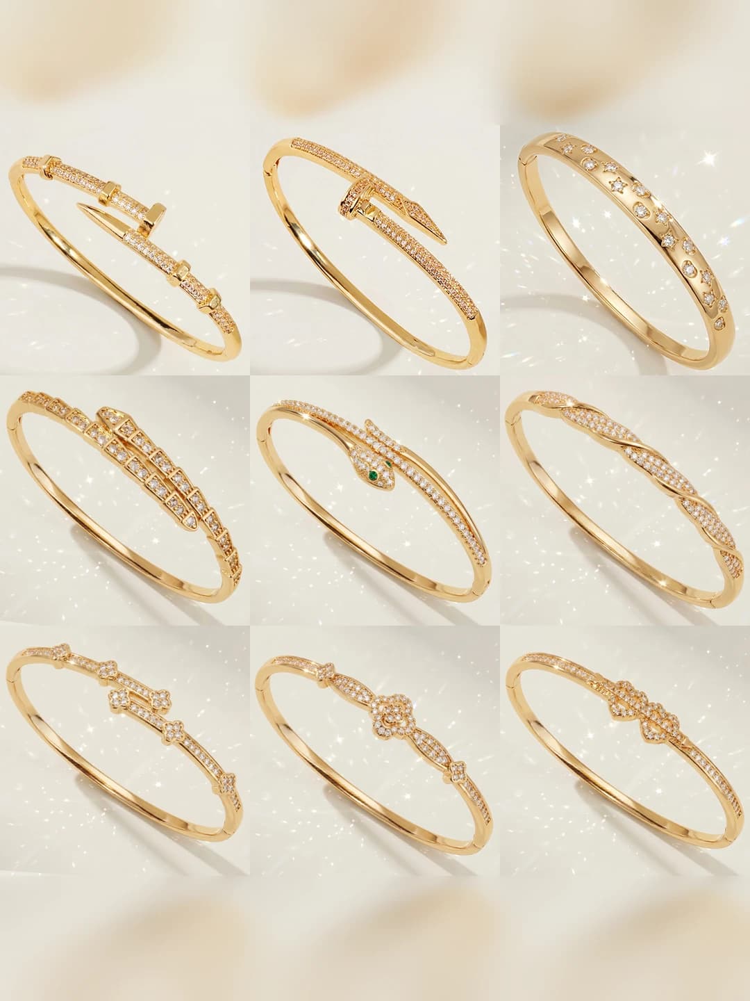 Women's open bracelet with zircon and diamonds, original design, for wedding and evening events